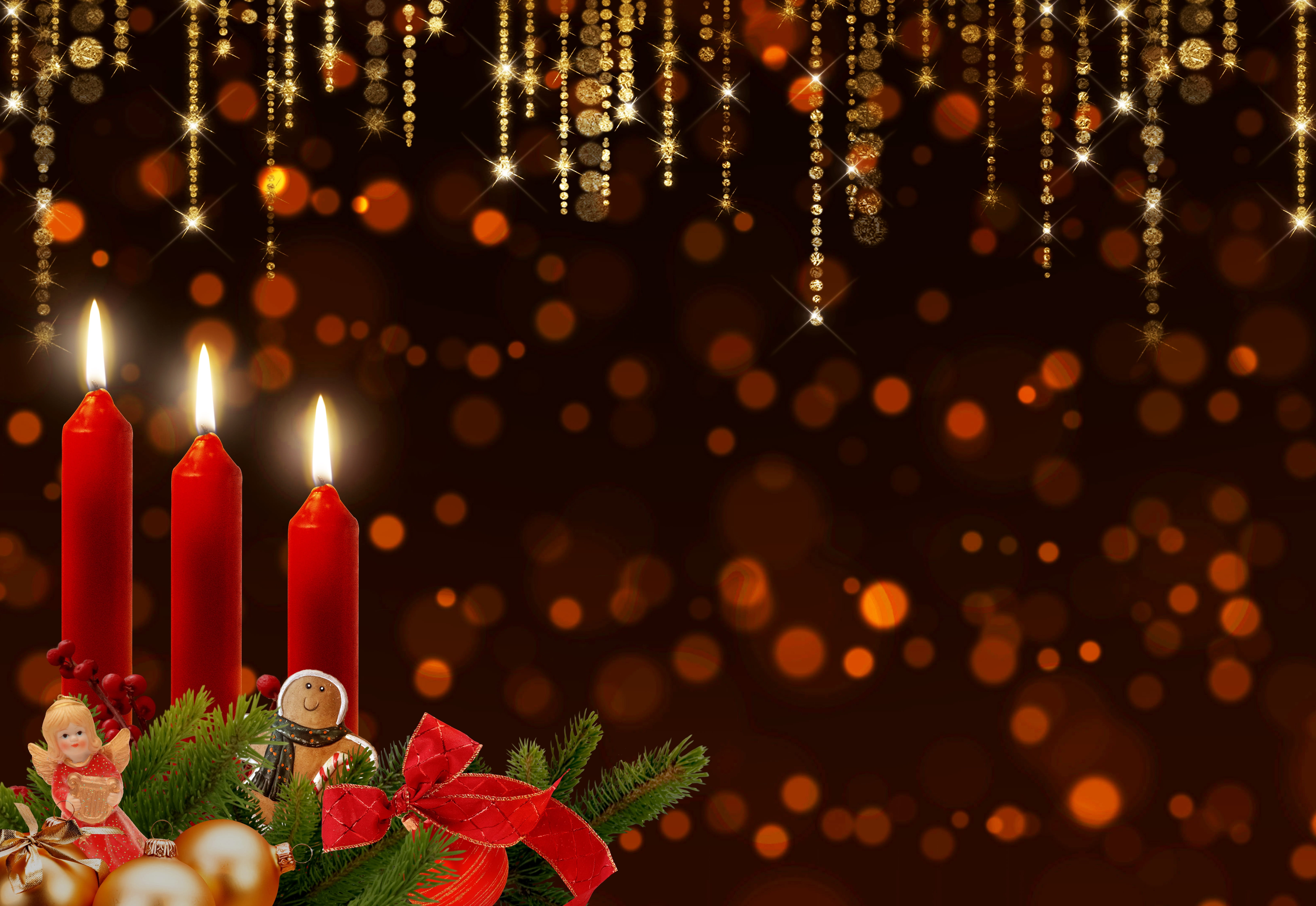 decorative, illuminated, celebration, christmas time, christmas decoration, nature, 3advent, christmas, no people, bokeh, copy space, glitter, advent wreath, HD Wallpaper