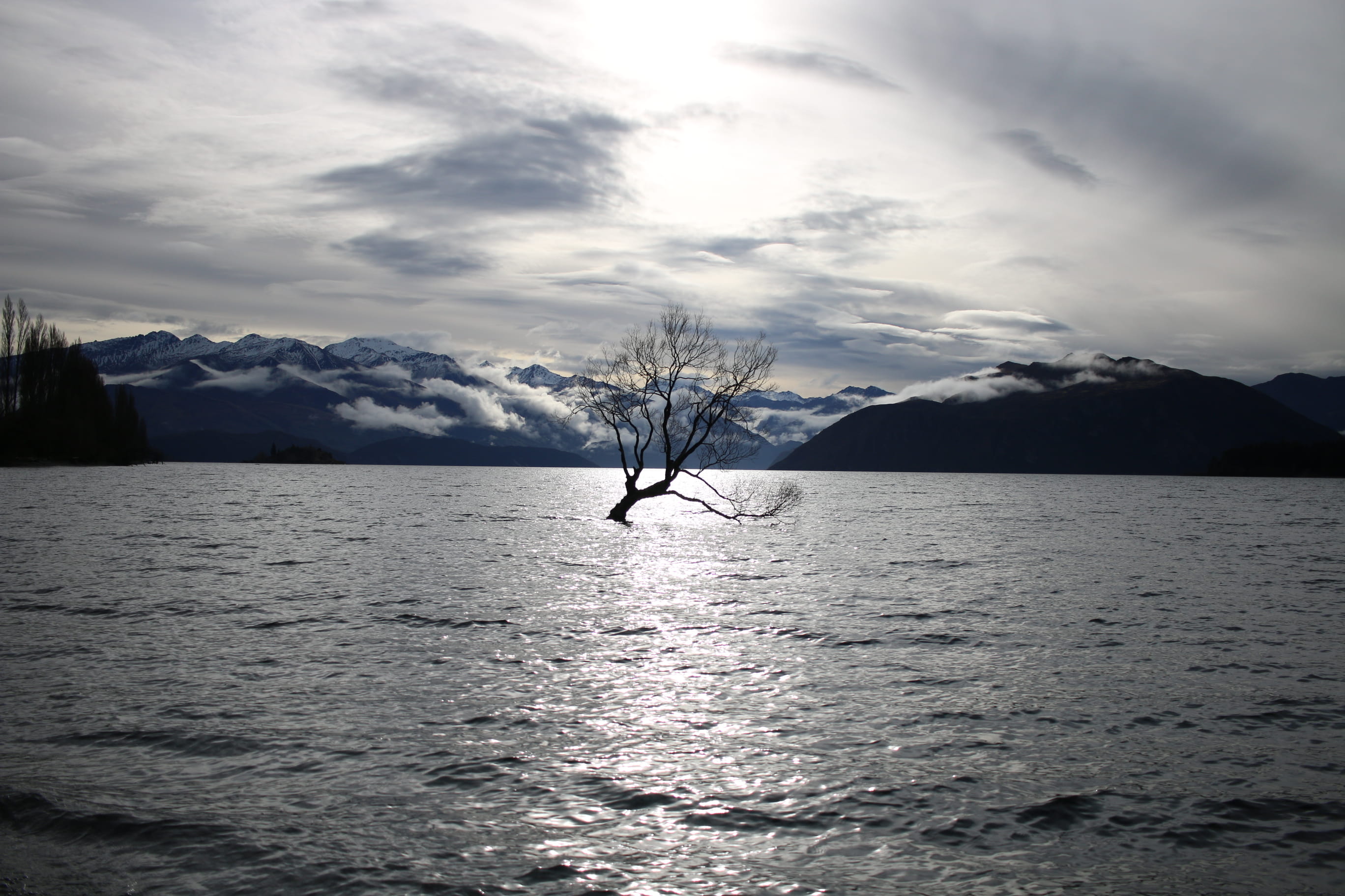 beauty in nature, nature, cold temperature, wanaka, waterfront, water, mountain, mountain range, snowcap, tree, winter, lake, outdoors, day, sky, snow, HD Wallpaper