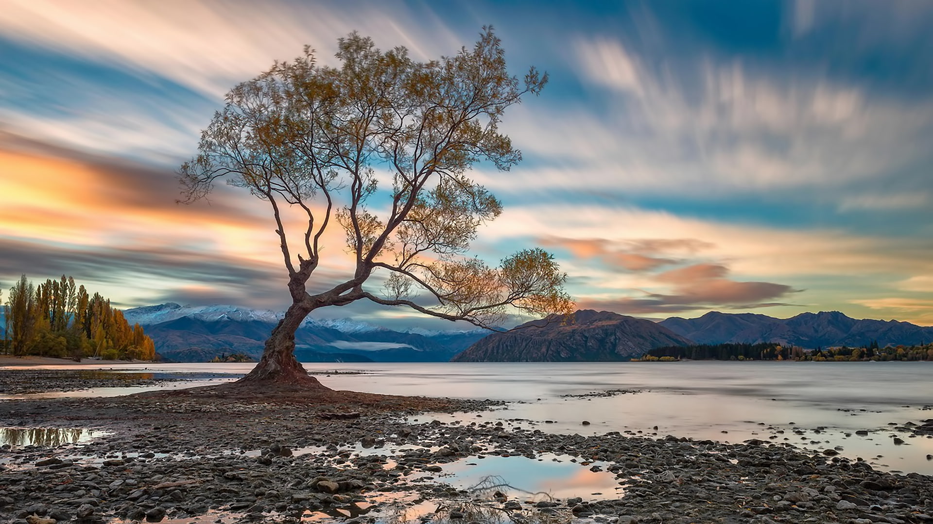 landscape, mountains, lake, wanaka, clouds, 1080P, sky, tree, HD Wallpaper