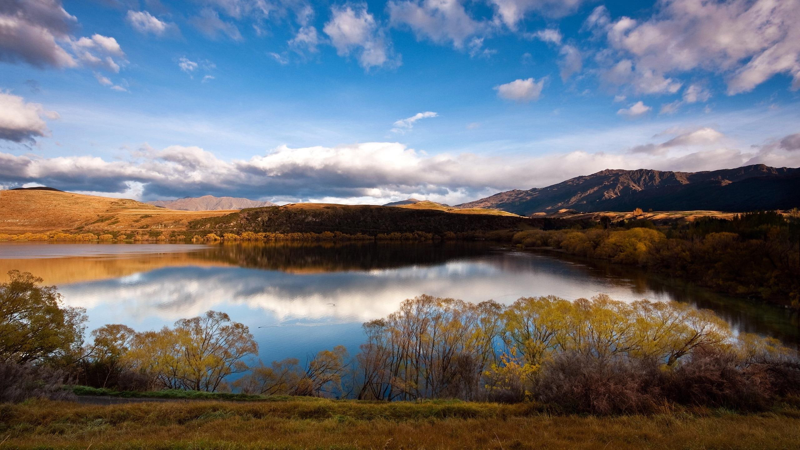 rocky, nature, new, nature and landscapes, lake, photo, new zealand, zeal, hills, lakes, hayes, 2K, reflection, HD Wallpaper