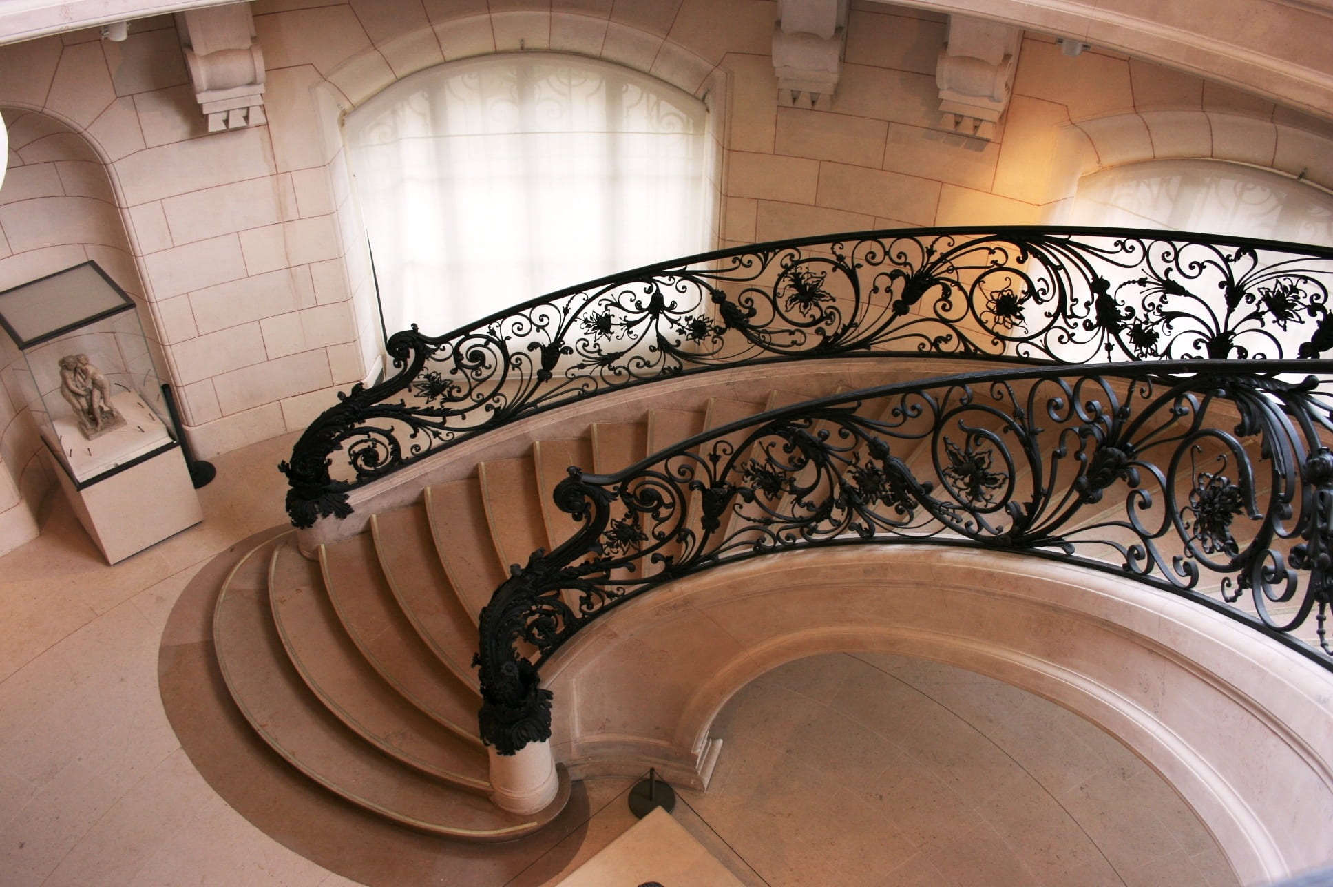 flooring, building, spiral, petit palais, arch, luxury, no people, stairs, indoors, pattern, curve, ornate, railing, staircase, built structure, design, HD Wallpaper