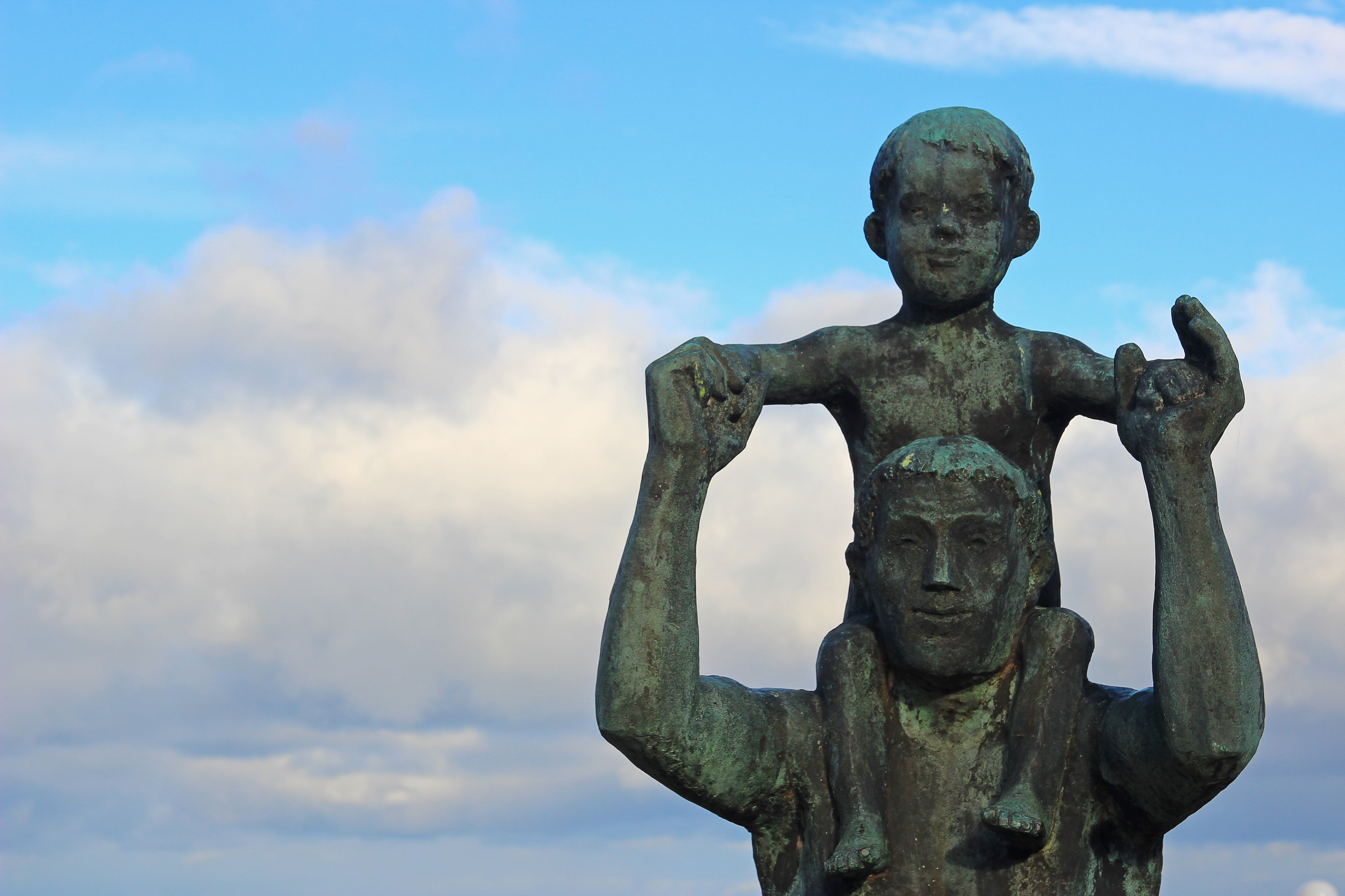 human, creativity, craft, father, spirituality, representation, architecture, sky, belief, outdoors, cloud - sky, nature, low angle view, sculpture, boy, HD Wallpaper