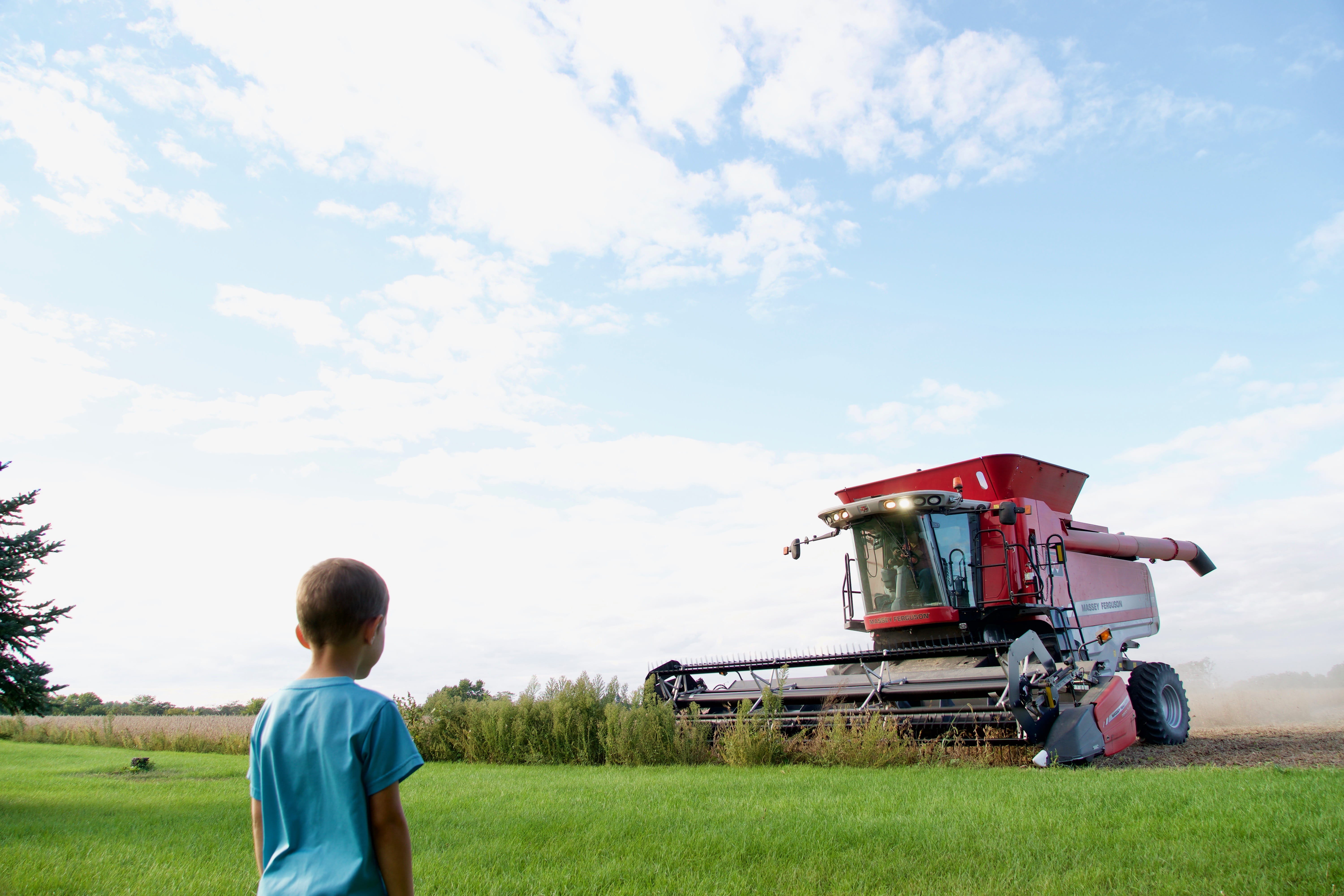 rear view, machine, harvester, farmland, public domain images, daylight, lifestyles, leisure activity, cropland, young, leisure, one person, sky, males, HD Wallpaper