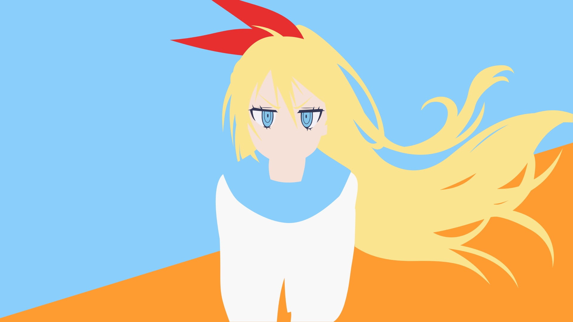child, cartoon, portrait, anime vectors, fun, Kirisaki Chitoge, Nisekoi, females, celebration, emotion, one person, blue, colored background, nature, 1080P, HD Wallpaper