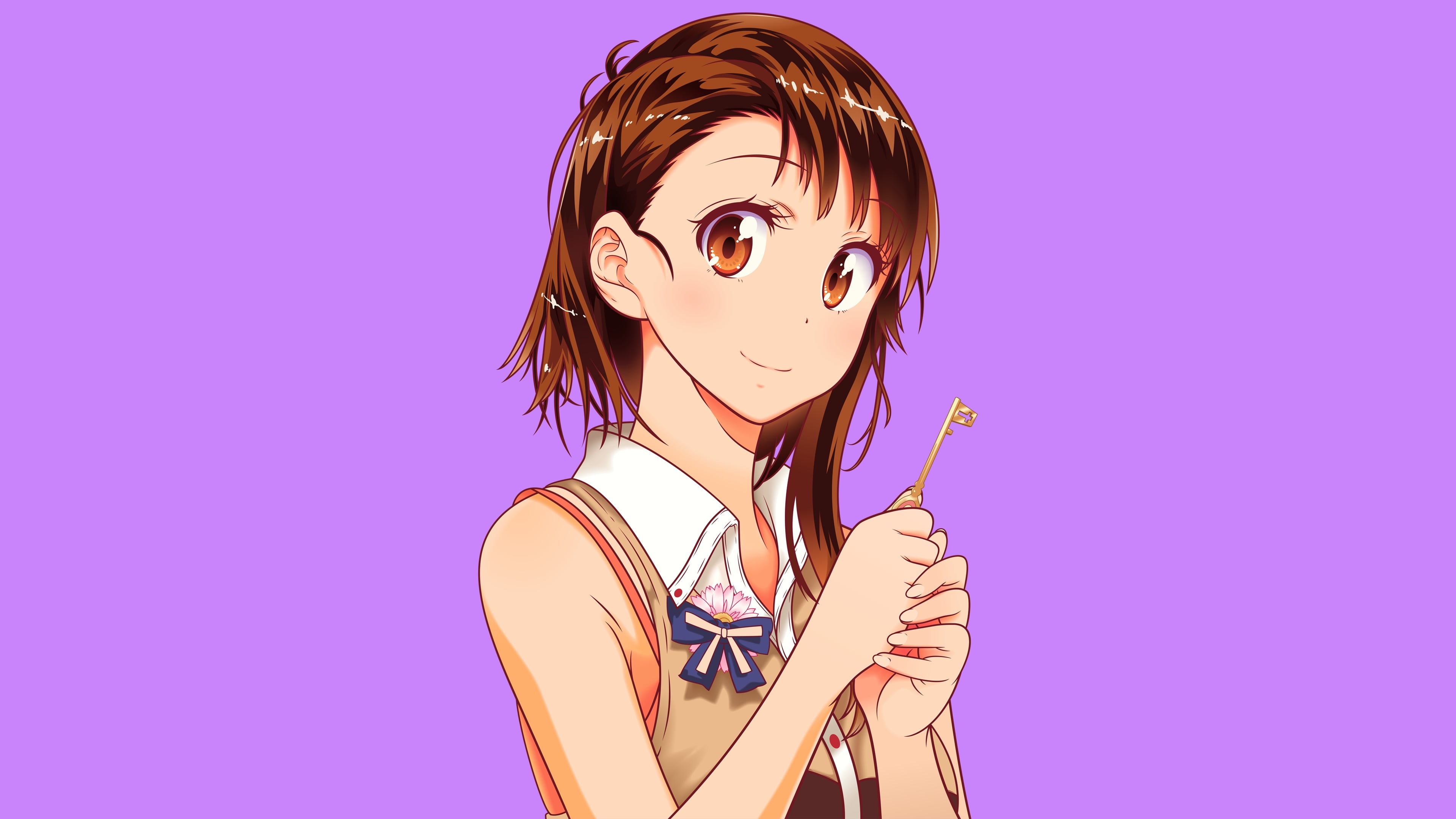 brown, portrait, front view, indoors, fashion, anime girls, young women, studio shot, 4K, haired, adult, hairstyle, standing, blue background, Onodera Kosaki, HD Wallpaper