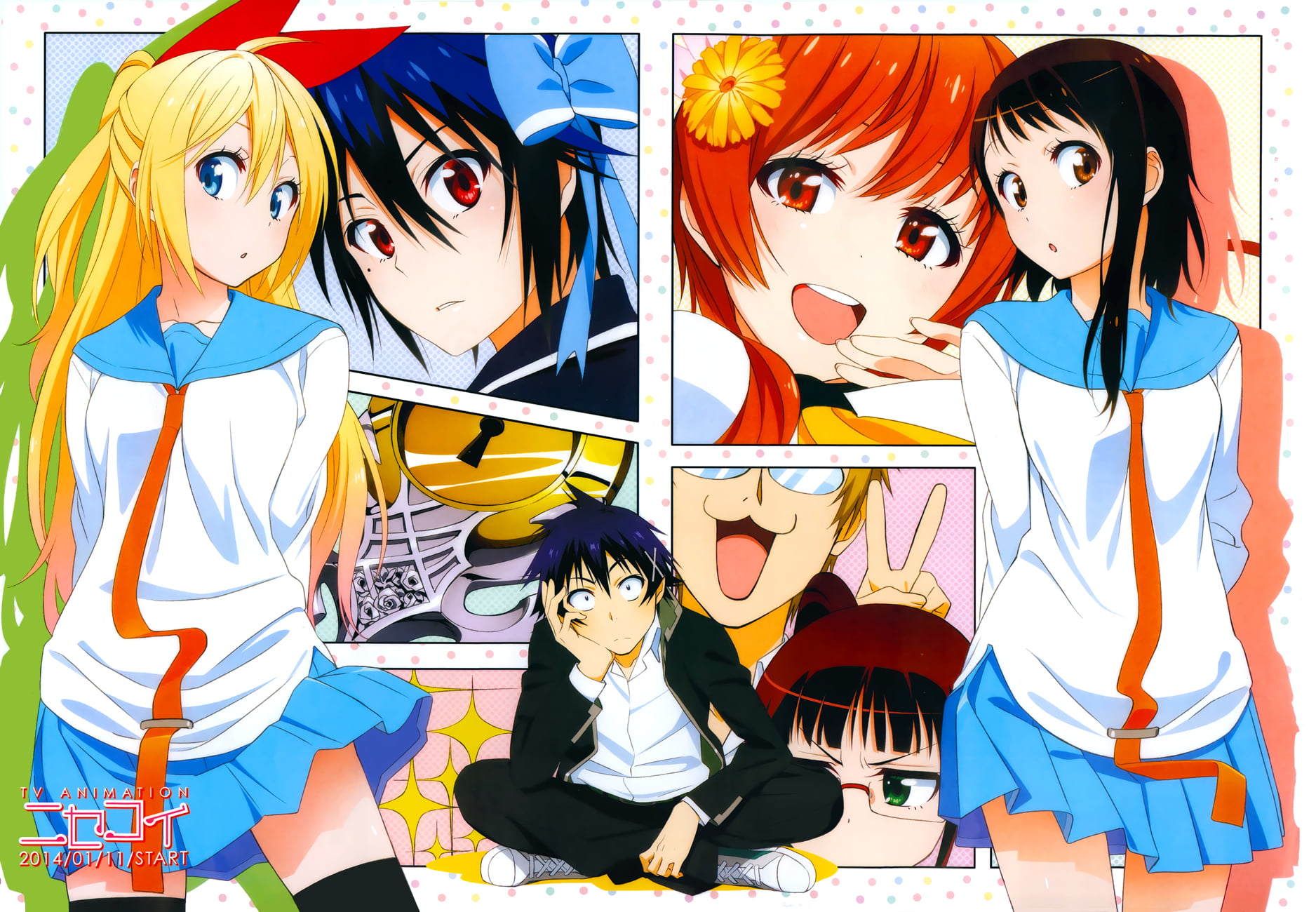 Kirisaki Chitoge, two people, Shuu Maiko, real people, transfer print, indoors, art and craft, emotion, Ichijou Raku, people, representation, HD Wallpaper
