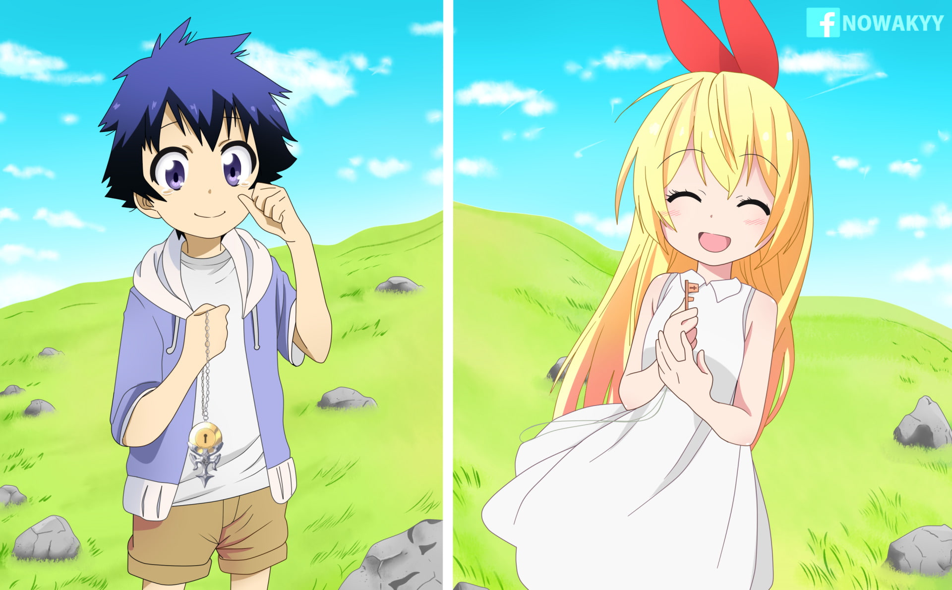 cloud - sky, outdoors, Chitoge Kirisaki, 1080P, clothing, one person, adult, sky, art and craft, disguise, portrait, front view, multi colored, representation, HD Wallpaper