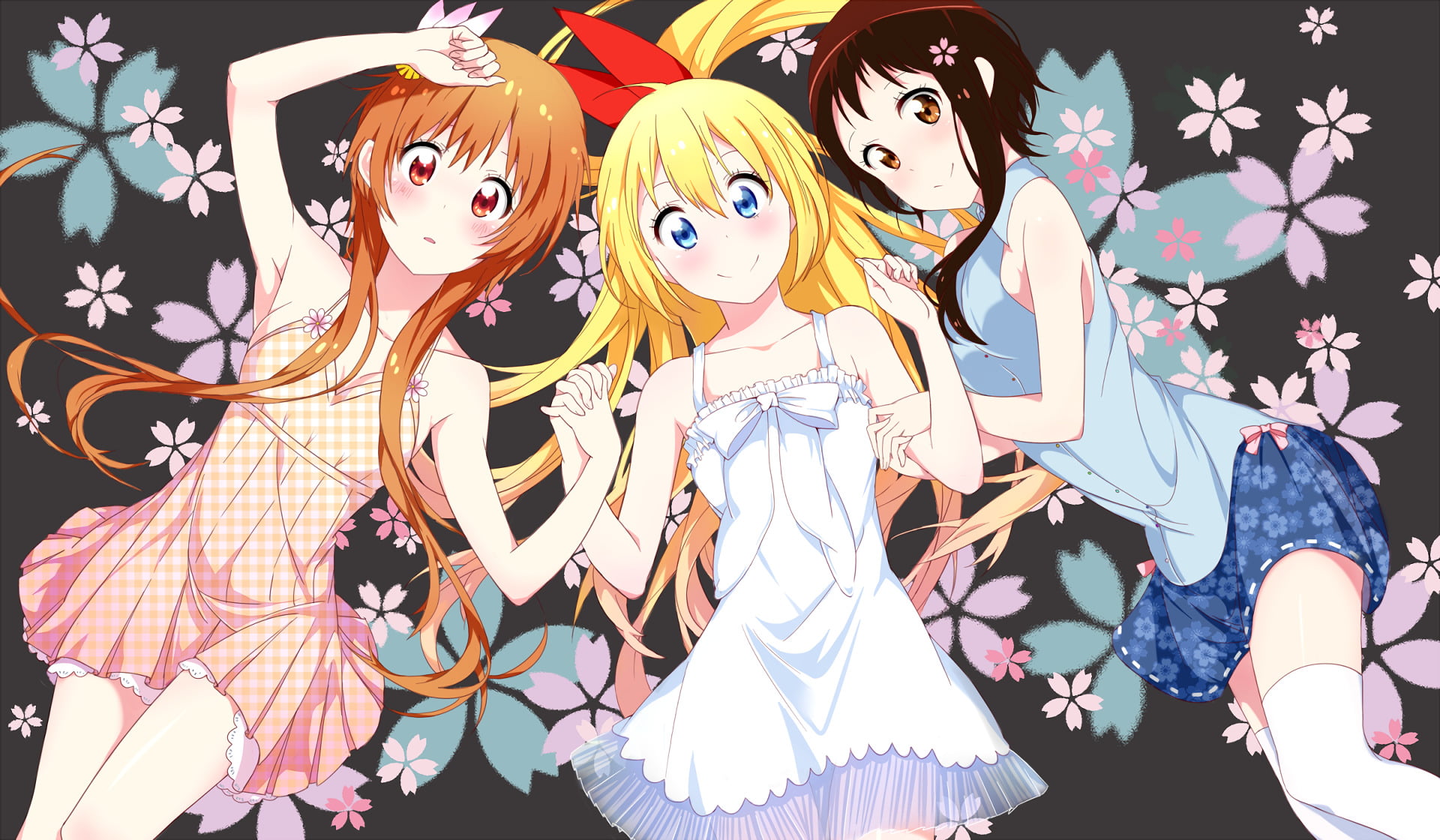 female likeness, representation, portrait, disguise, looking at camera, night, Nisekoi, celebration, young adult, Marika Tachibana, Kosaki Onodera, Chitoge Kirisaki, HD Wallpaper