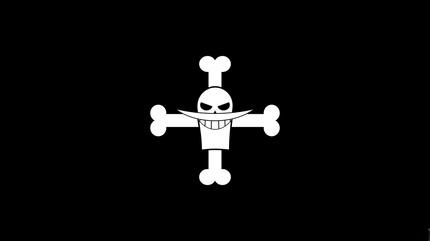 Whitebeard, Jolly Roger, flag, One Piece, Marco, dark, 720P, black background, simple, HD Wallpaper