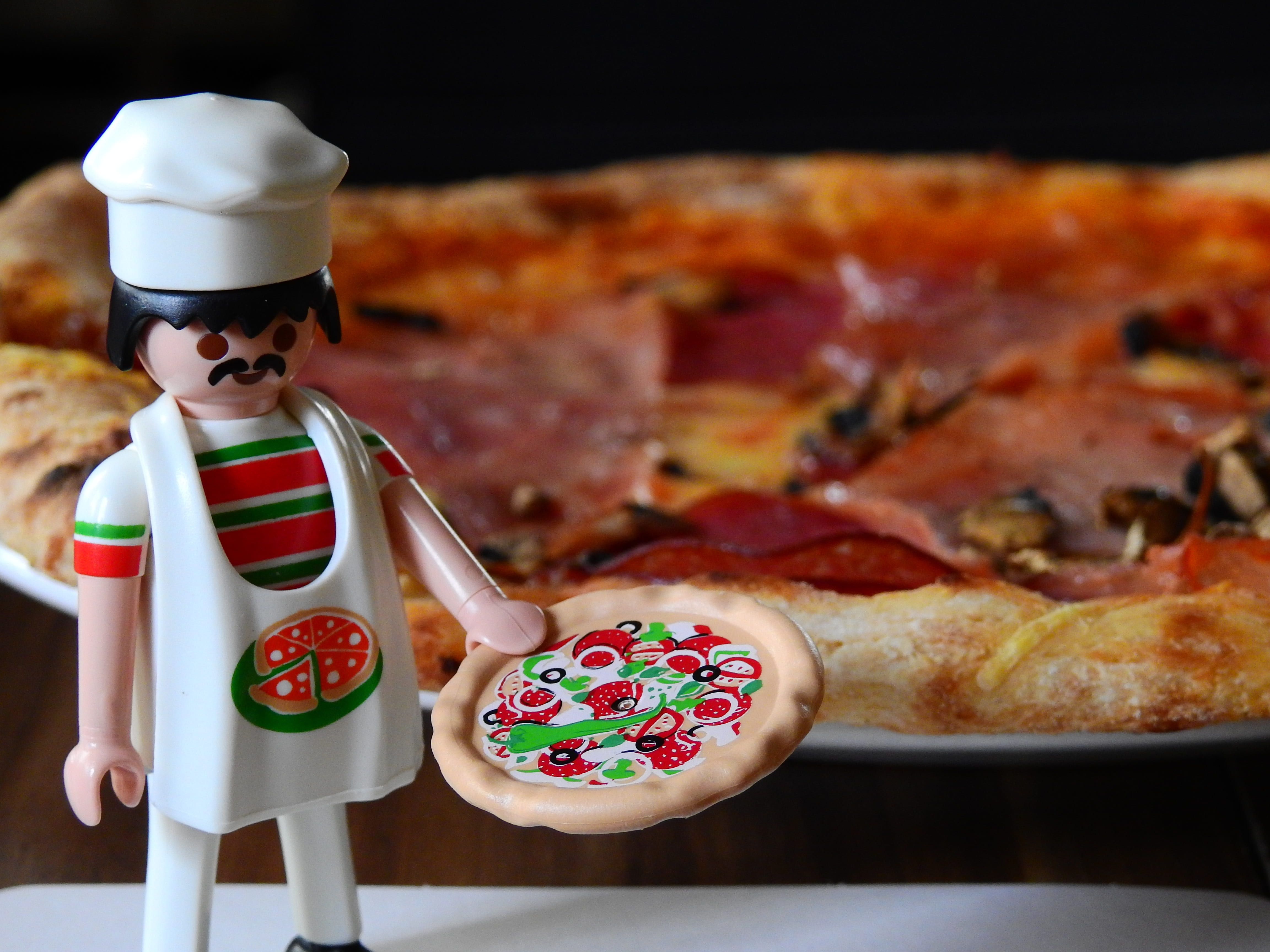 food and drink, table, creativity, food, toys, clothing, figurine, pizza maker, close-up, meat, human representation, ready-to-eat, toy, representation, HD Wallpaper