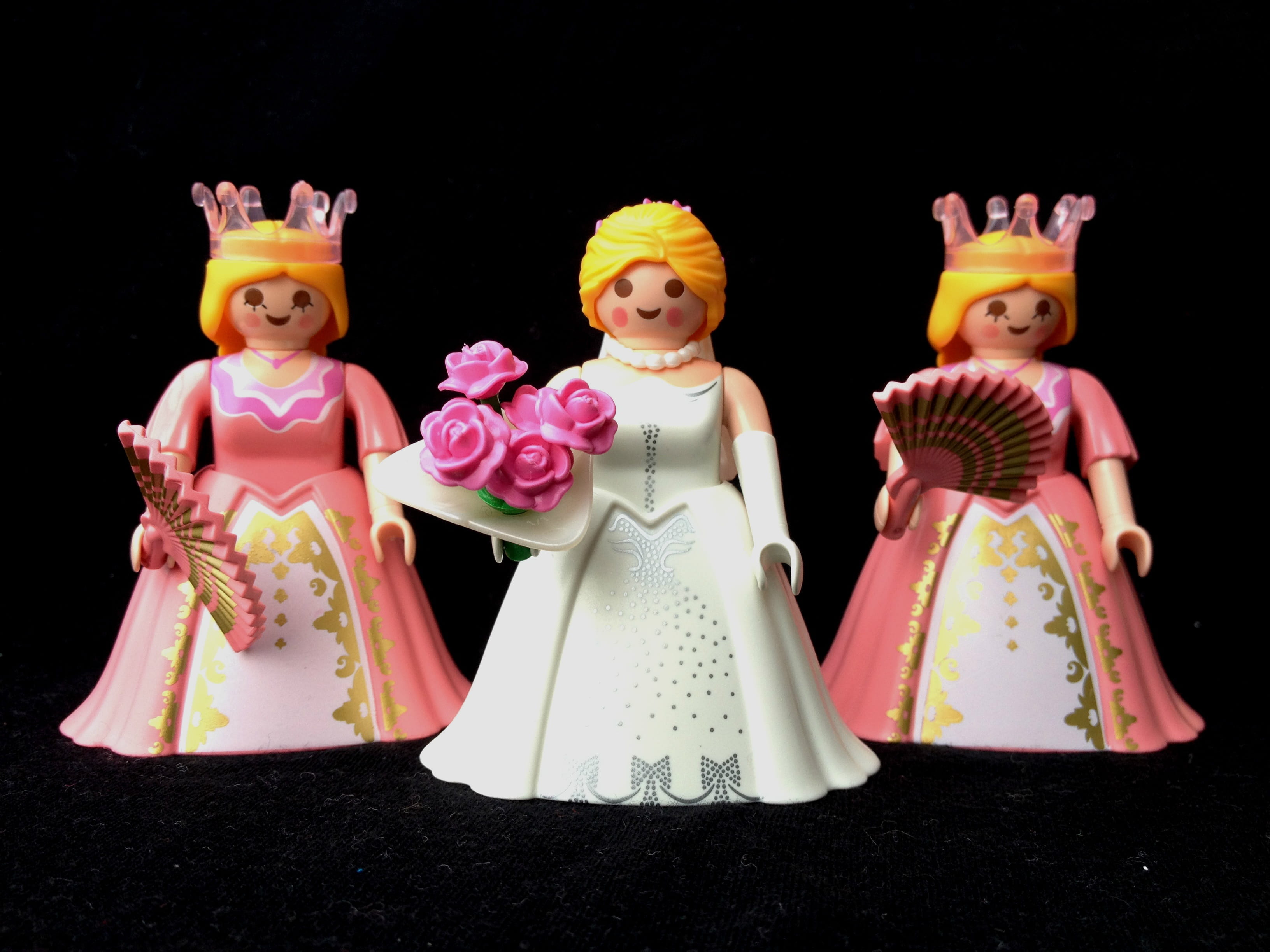 bouquet, Wedding, art and craft, male likeness, religion, Bride, black background, still life, close-up, studio shot, pink color, Playmobil, Figure, event, HD Wallpaper