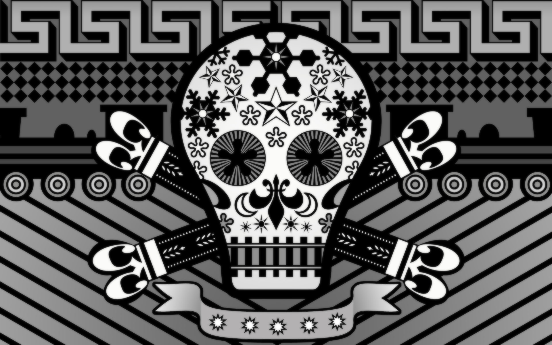 skull, crossbone, illustration, digital/artwork, white, hd, abstract, black, 1080P, HD Wallpaper