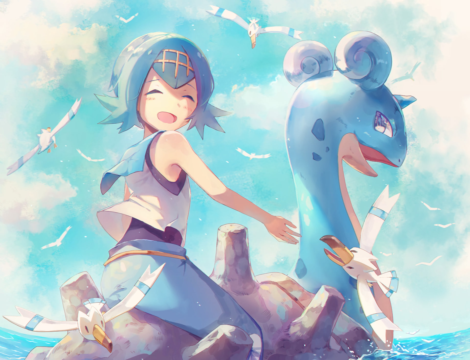 Pokémon: Sun and Moon, Wingull (Pokémon), 1080P, Lapras (Pokémon), Pokémon, Lana (Pokémon), HD Wallpaper