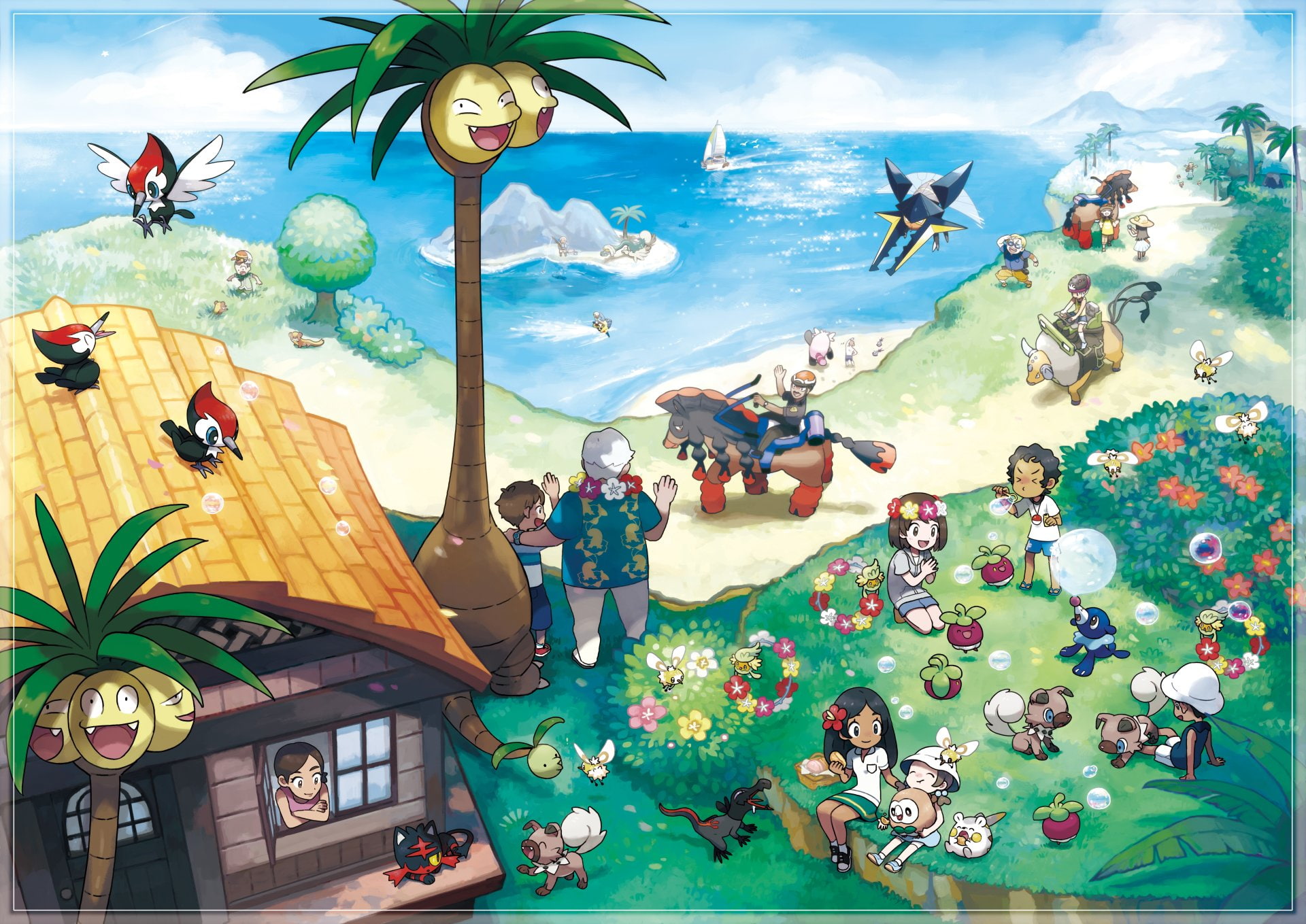 Pokémon Moon, Pokémon Sun, Yungoos (Pokemon), Rowlet (Pokémon), Pikipek (Pokemon), Litten (Pokémon), Bounsweet (Pokémon), Tauros (Pokémon), Comfey (Pokémon), HD Wallpaper