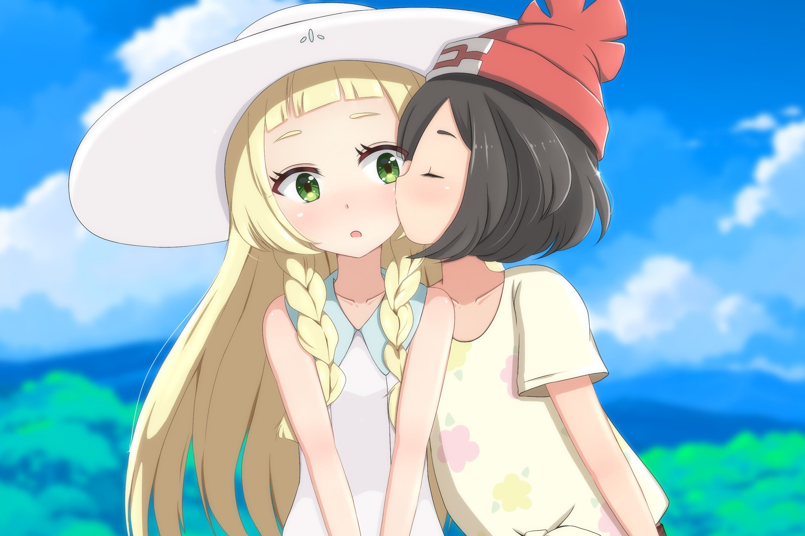 casual clothing, smiling, representation, real people, sky, hat, lillie(Pokémon SunandMoon), lifestyles, focus on foreground, one person, sunlight, outdoors, HD Wallpaper