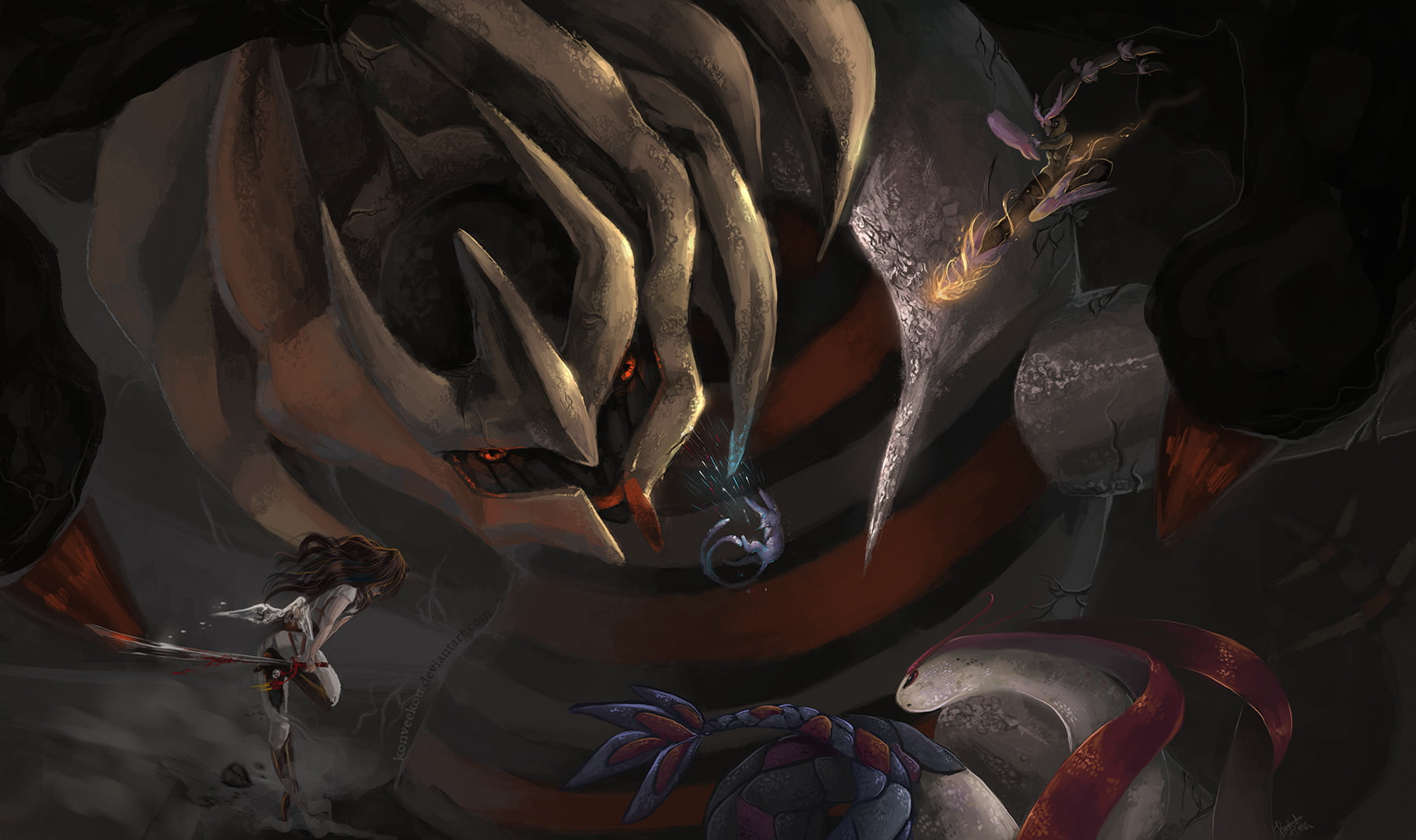 Milotic (Pokémon), full frame, close-up, vertebrate, pattern, still life, nature, Giratina (Pokémon), high angle view, creativity, art and craft, representation, HD Wallpaper