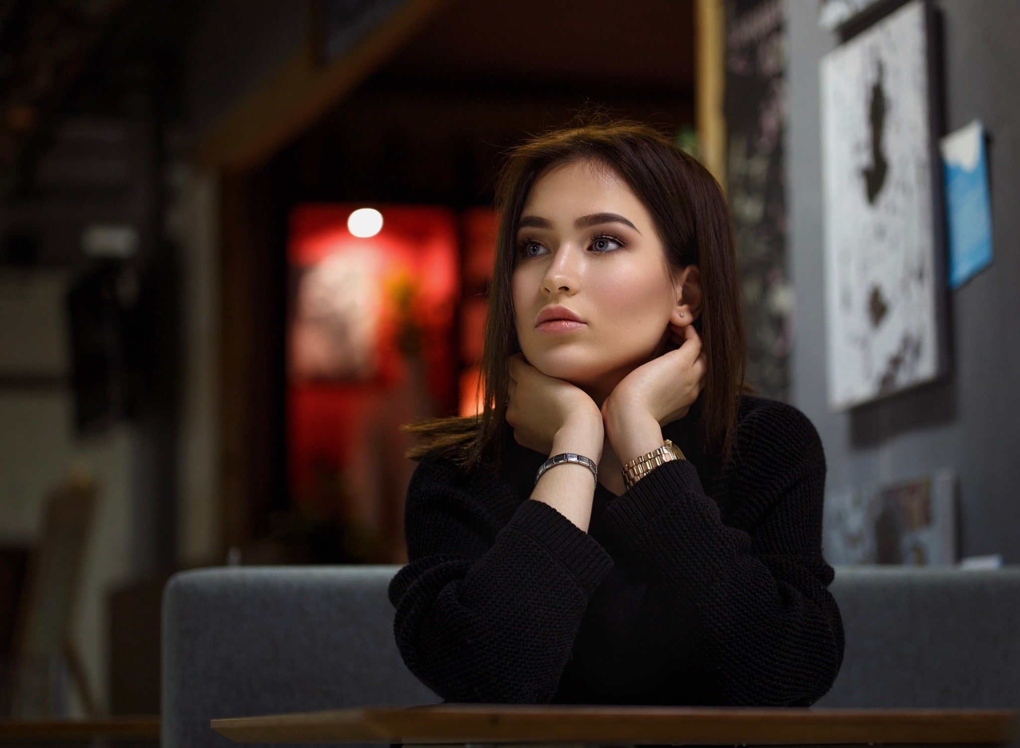 one person, headshot, 1080P, uncertainty, beautiful woman, portrait, looking away, women, focus on foreground, young women, hairstyle, face, business, HD Wallpaper