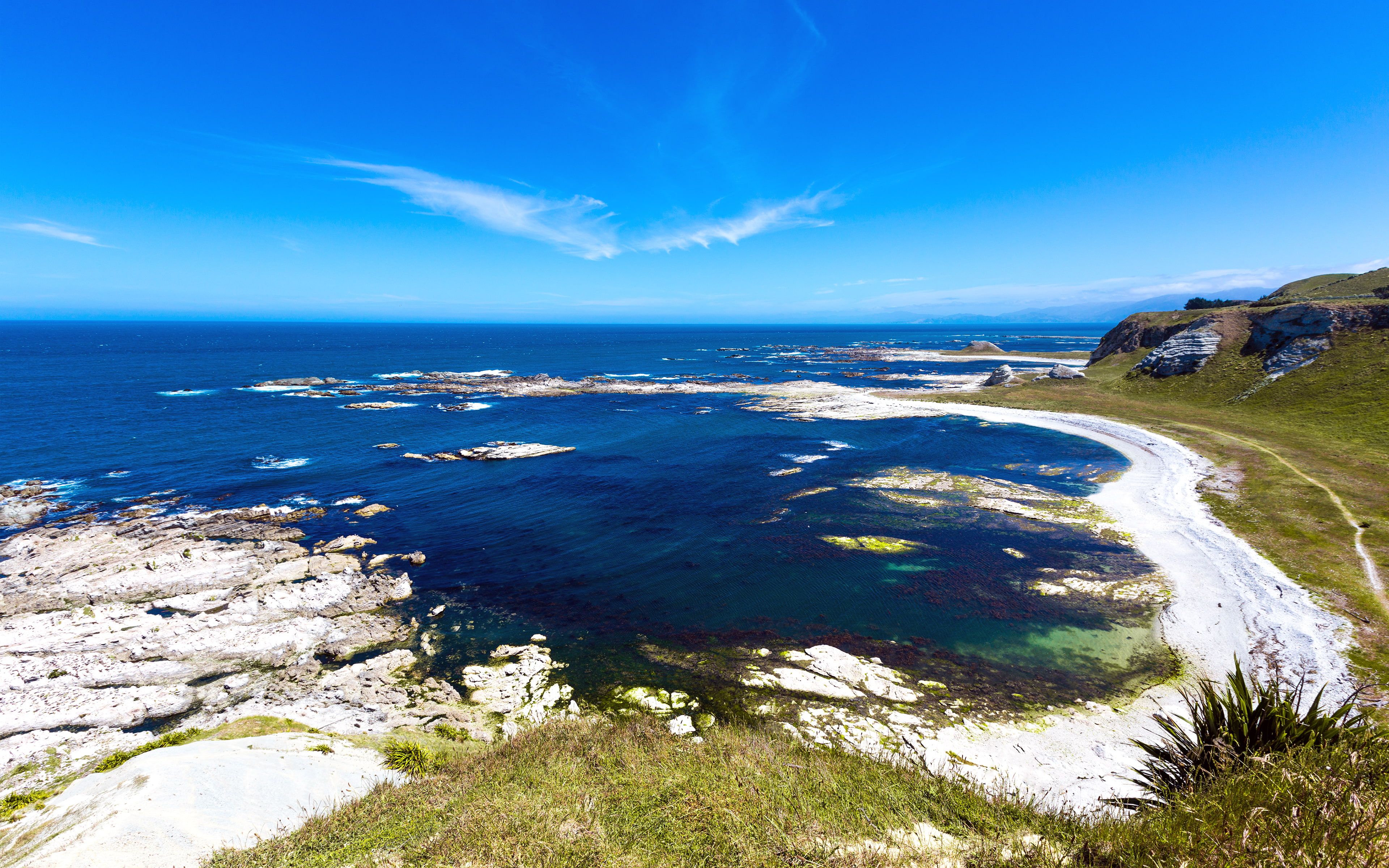 ocean, coastline, landscape, photography, water, 4K, blue, newzealand, kaikoura, nature, HD Wallpaper