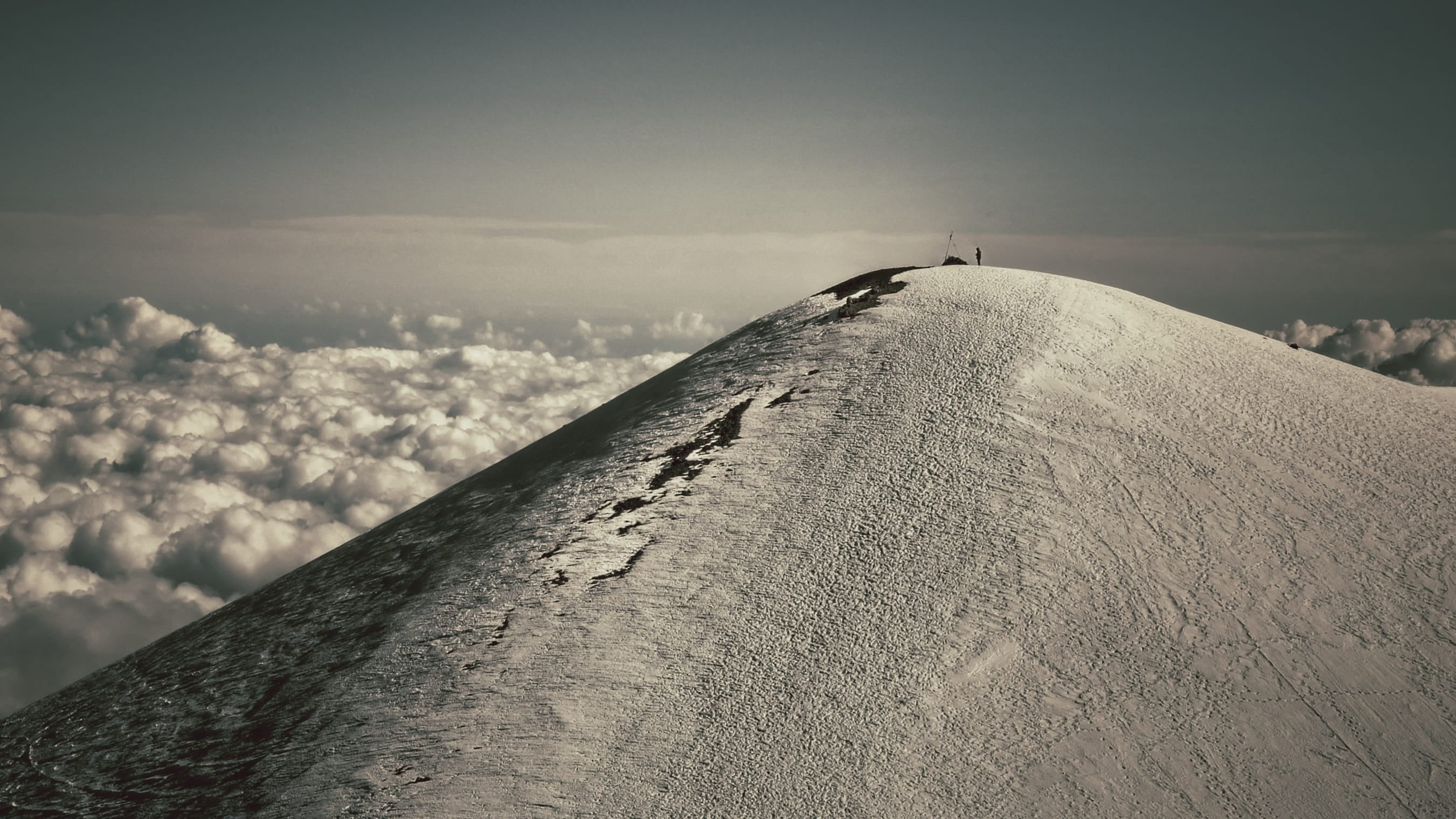 nature, the way forward, cold, high, transportation, cold temperature, scenics, one person, travel, top, cloud - sky, ice, horizon, climbing, tranquility, HD Wallpaper