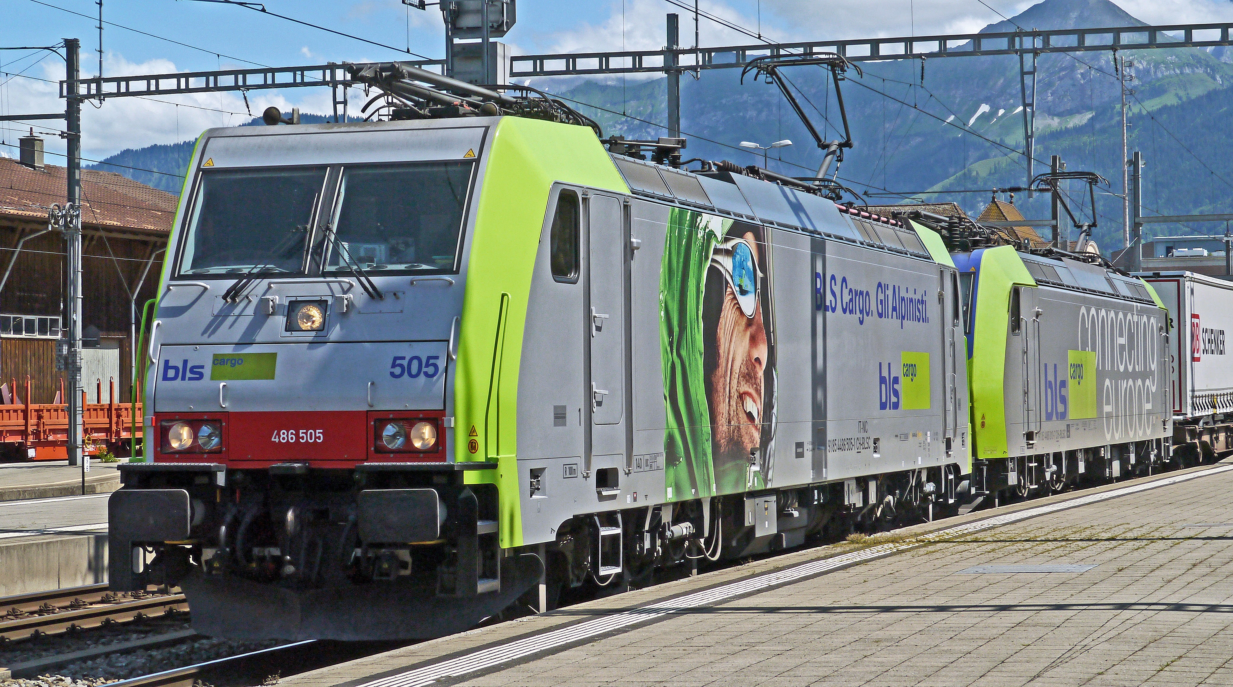 lötschberg, transportation, train - vehicle, double-covering, sky, railway knot, no people, electricity, 4K, Transit, br486, gli alpnisti, hbf, switzerland, HD Wallpaper