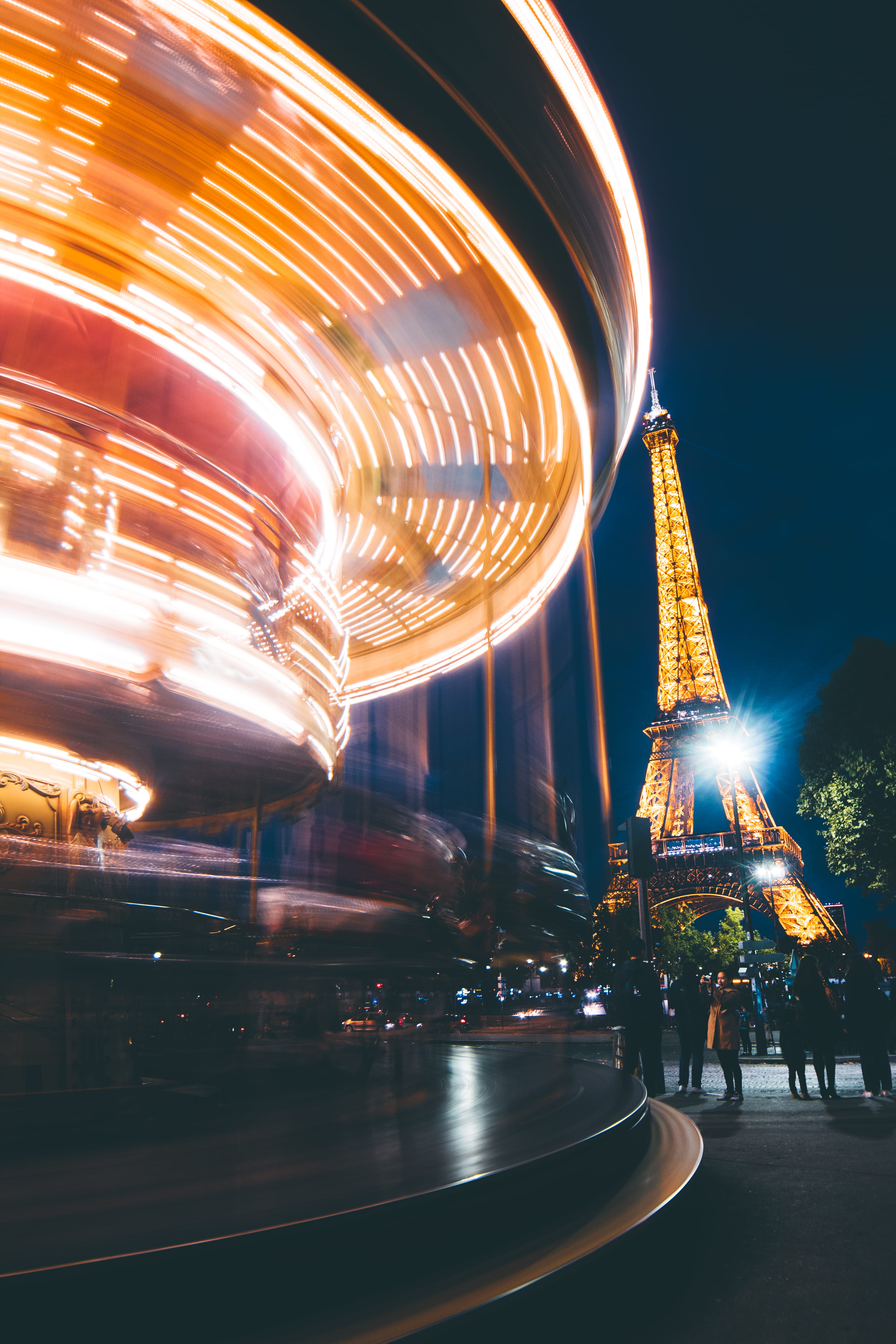 standing, outdoors, near, longexposure, incidental people, motion, illuminated, amusement park, eiffeltower, eiffel, group of people, night, built structure, Phone HD Wallpaper