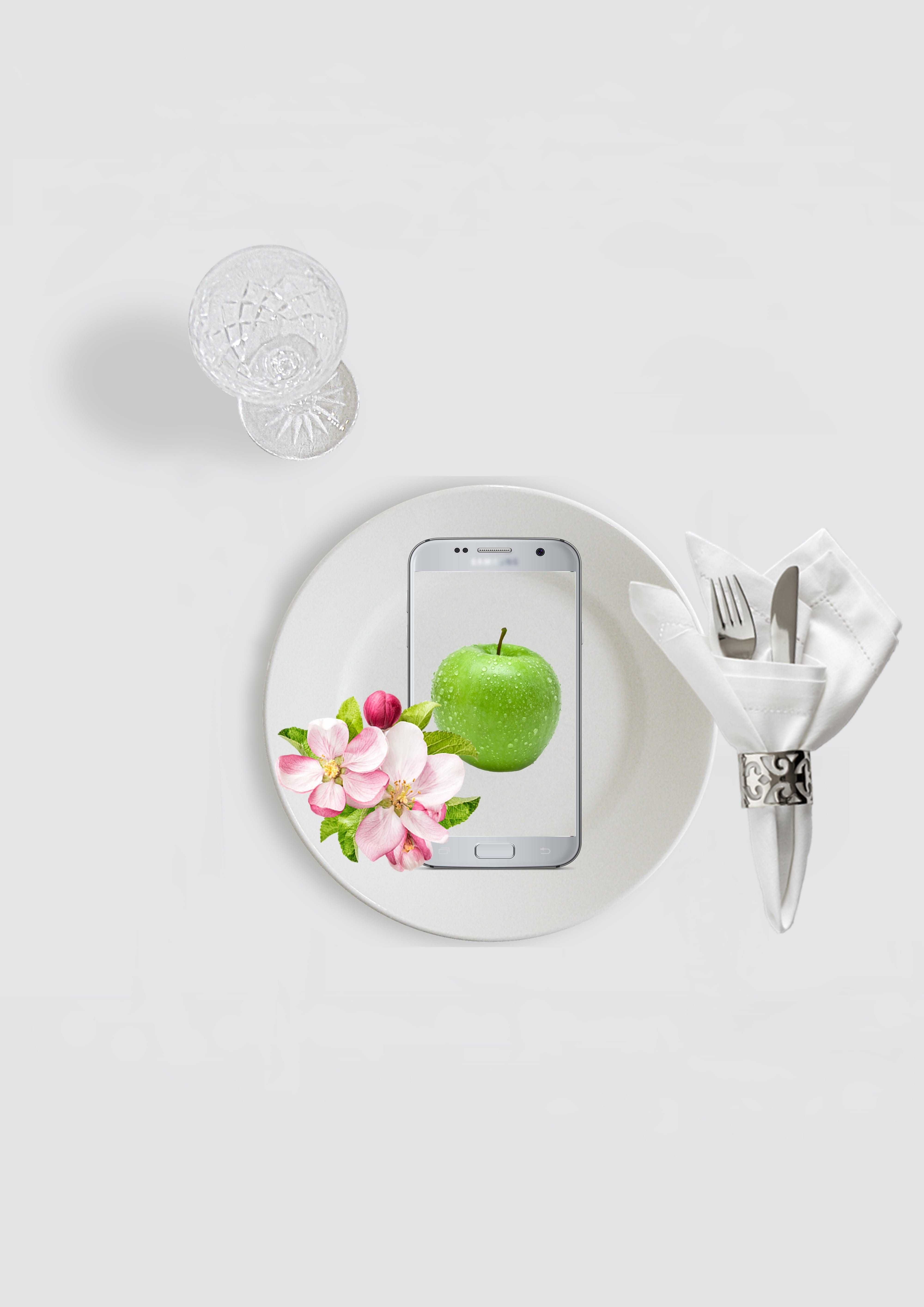 food, healthy eating, dose, abstract, fork, indoors, wealth, copy space, smartphone, food and drink, white background, weight, cover, weight reduction, Phone HD Wallpaper