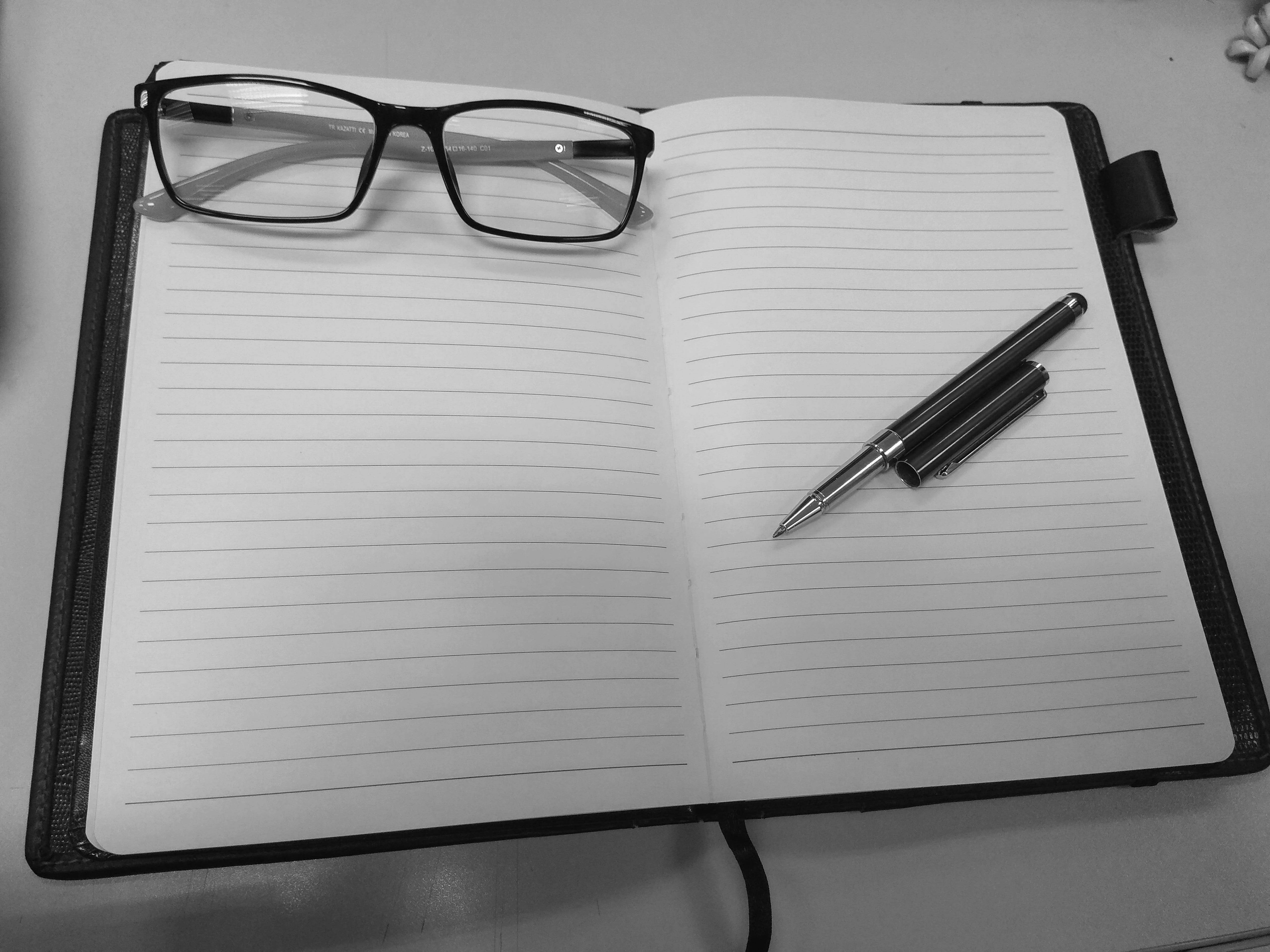 publication, still life, note, glasses, notebook, black, blank, reading glasses, event, agenda, directly above, paper, diary, work, personal accessory, HD Wallpaper