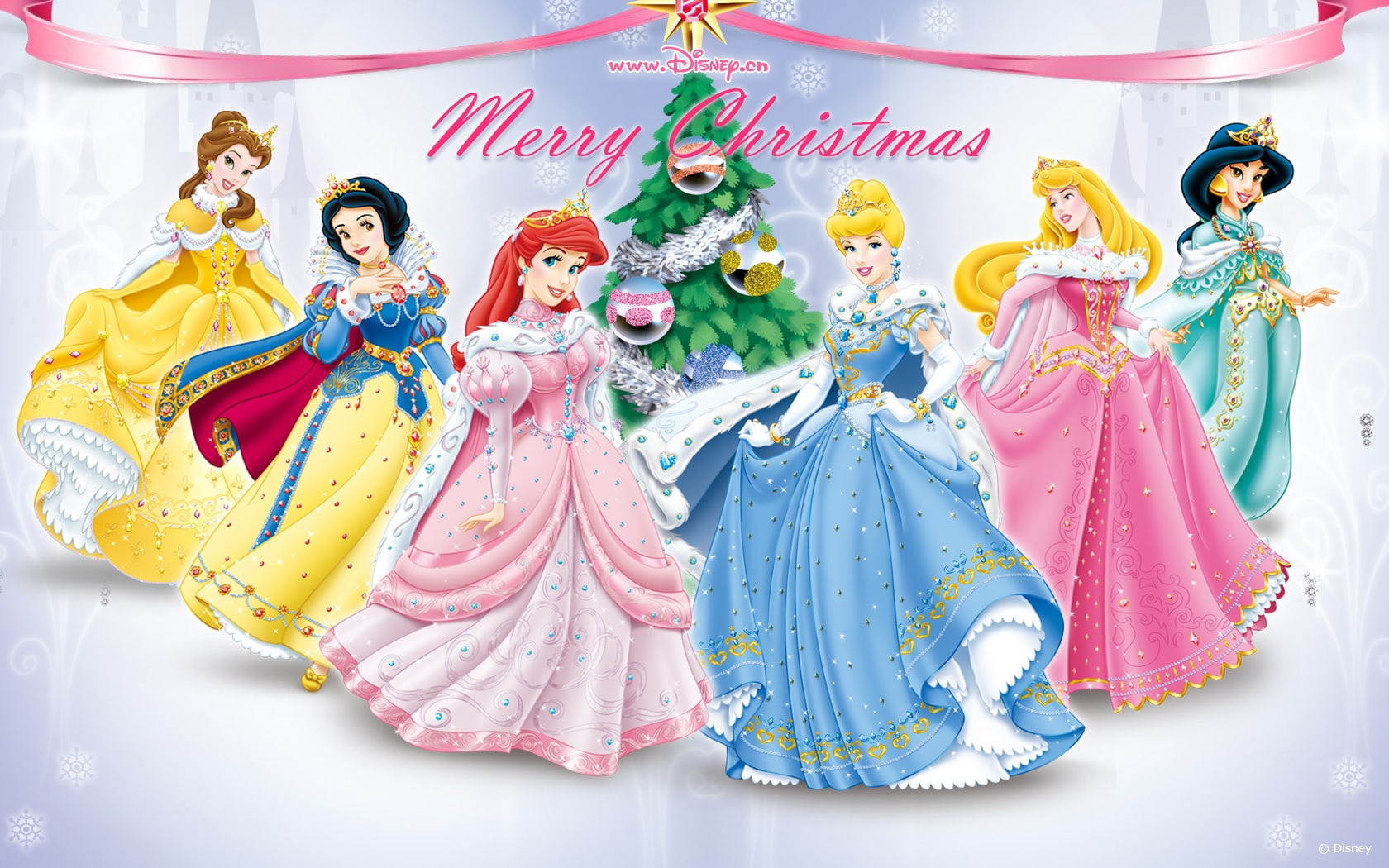 merry, illustration, Disney, 720P, princesses, Christmas, Blessing, HD Wallpaper