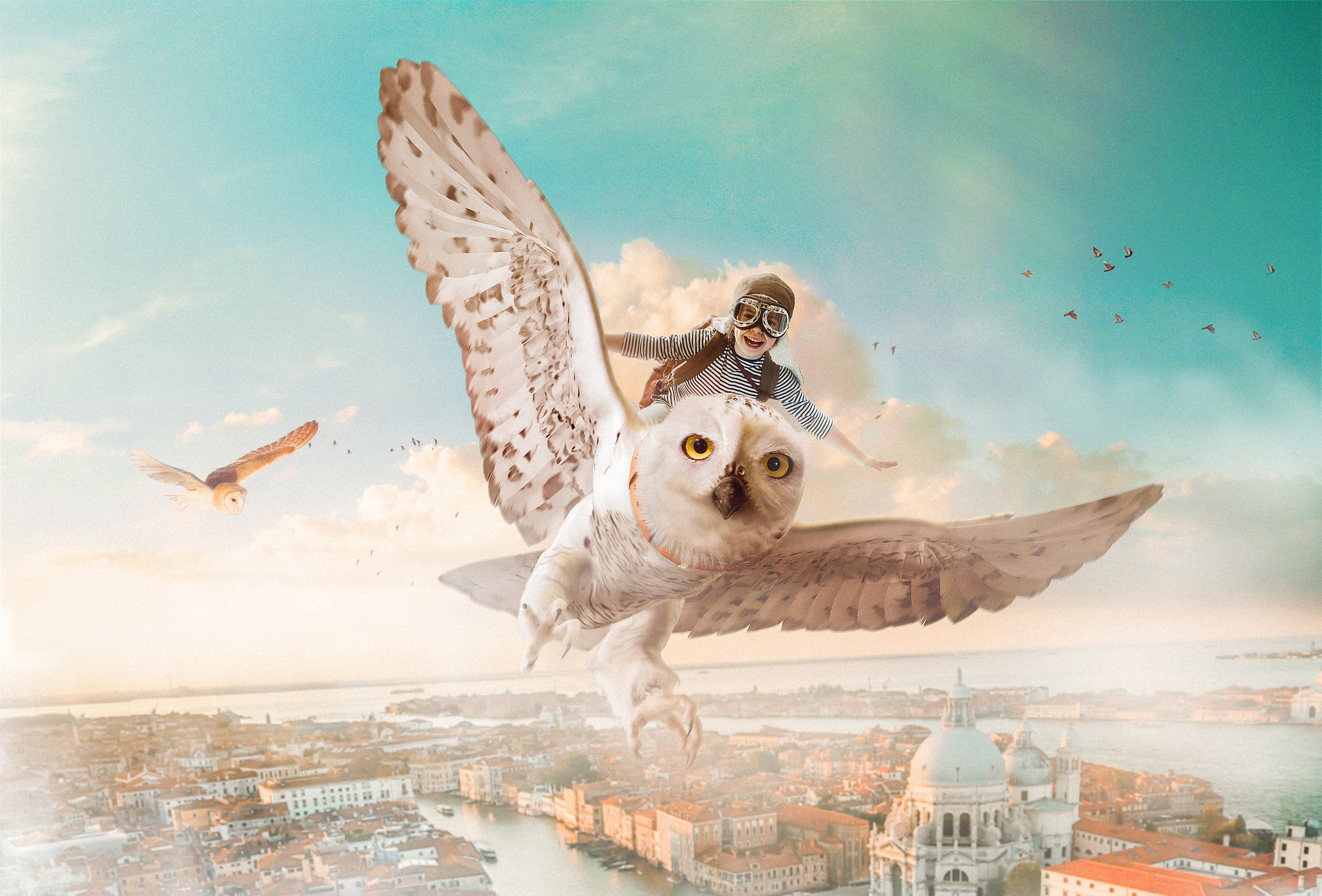 Flying, 4K, Dream, Owl, Cityscape, Kid, Child, Adventure, 4K, HD Wallpaper