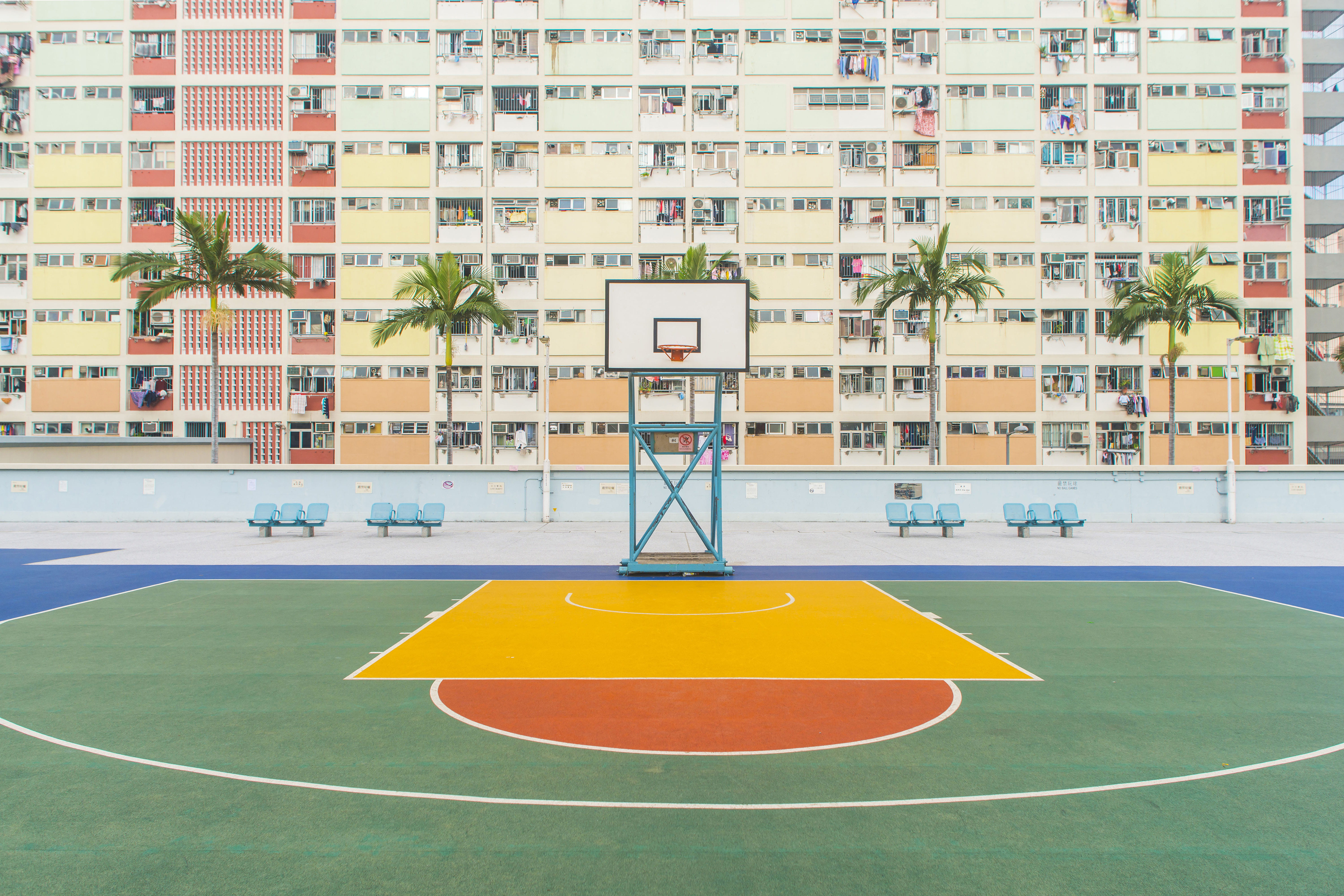 concrete, net - sports equipment, colourful, architecture, outdoors, nature, beside, gym, competition, building, near, sports Venue, plant, daytime, colorful, HD Wallpaper