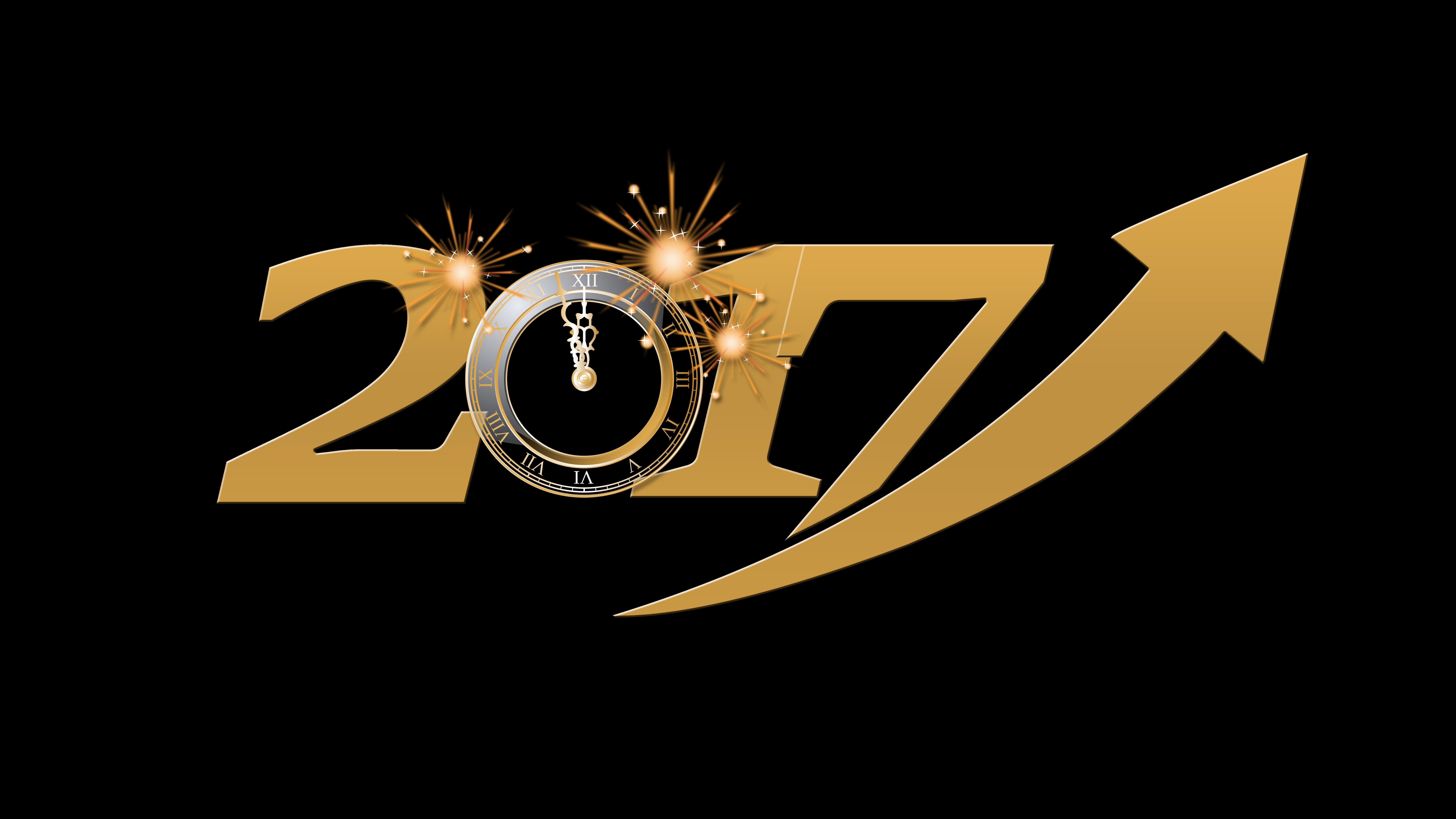 background, energy, date, figures, yellow, arrow, lights, Golden, midnight, vector, aspiration, watch, 5K, holiday, black, new year, direction, time, 2017, HD Wallpaper