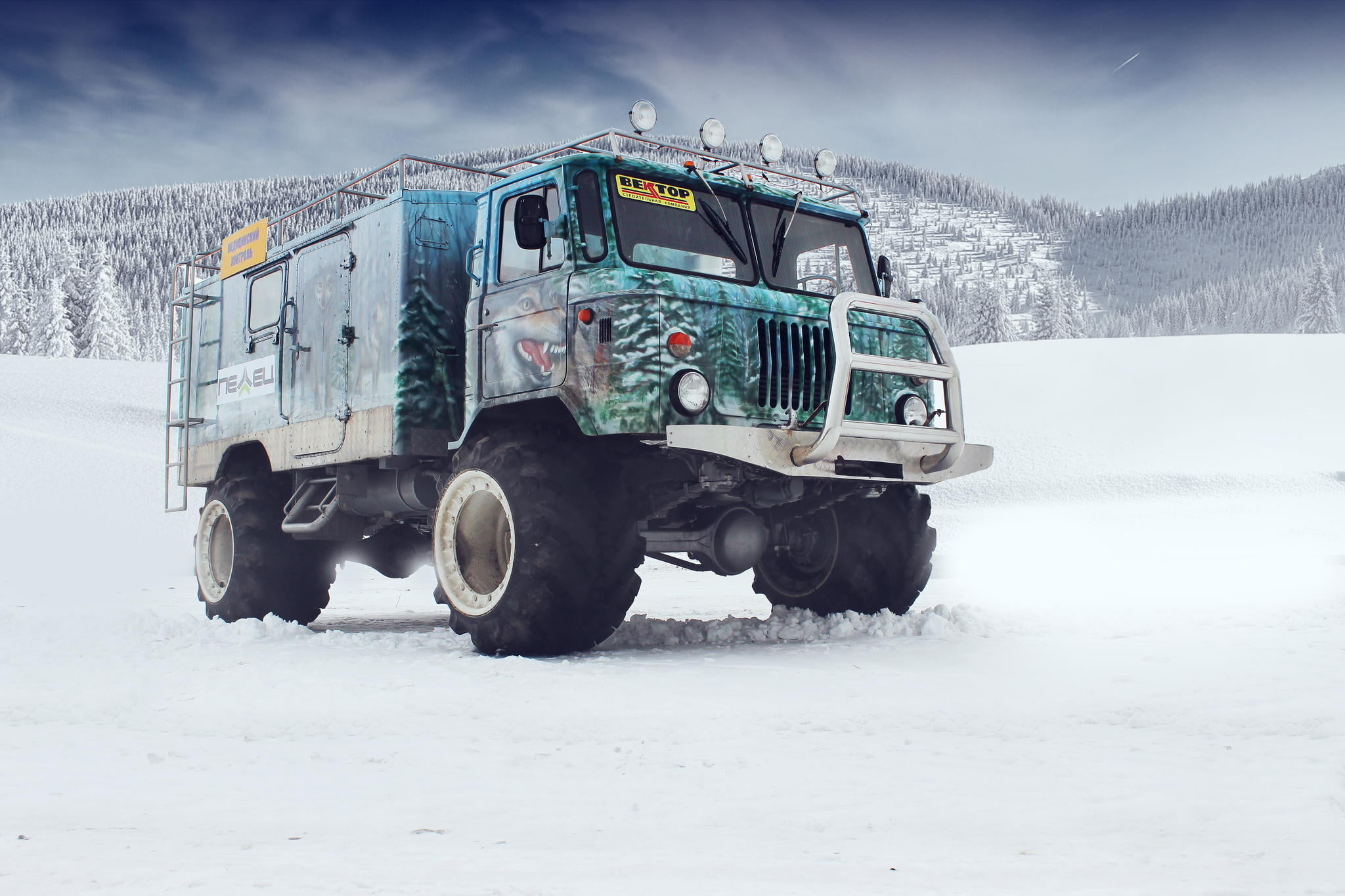 road, winter, snow, driving, truck, tuning, outdoors, transportation, day, gaz 66, frozen, sky, mode of transportation, non-Urban Scene, storm, field, land Vehicle, HD Wallpaper