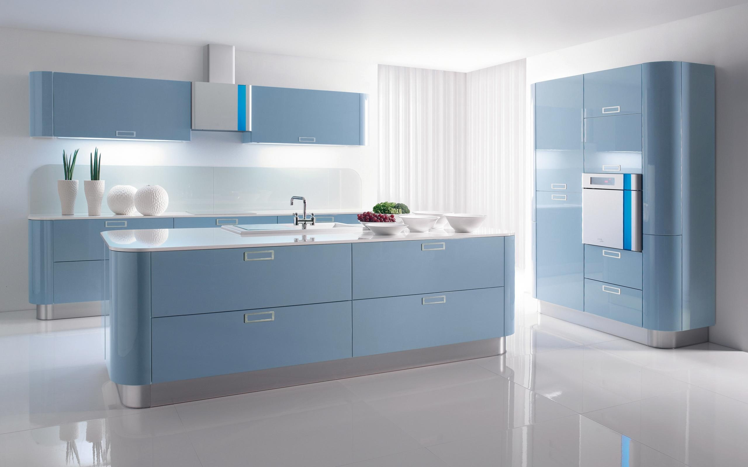 kitchen, photography, room, island, blue, minimalistic, 2560x1600, 2K, wooden, HD Wallpaper