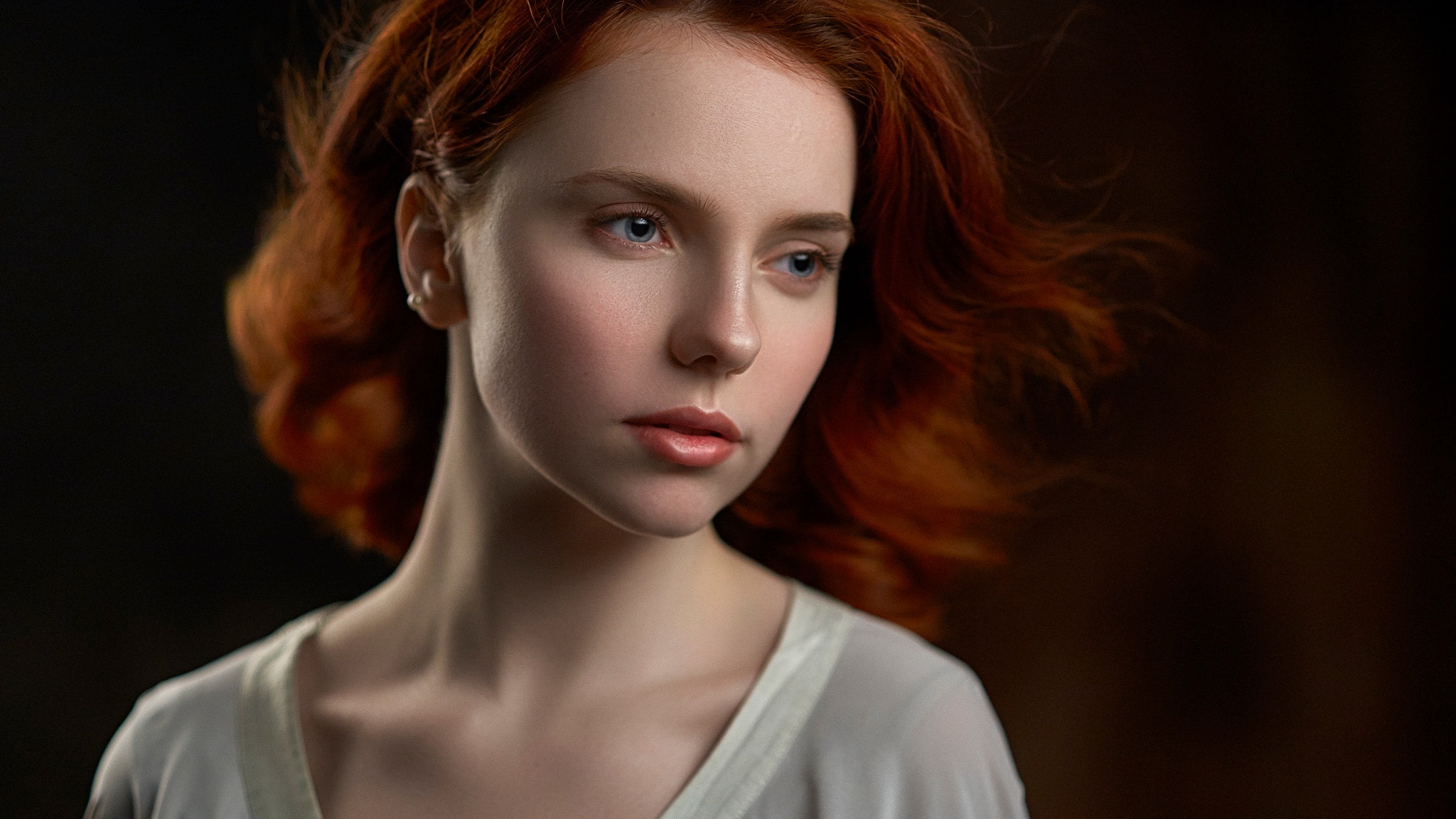 human hair, looking at camera, redhead, black background, headshot, beauty, adult, human face, Pavel Cherepko, hair, young adult, body part, glamour, hairstyle, HD Wallpaper