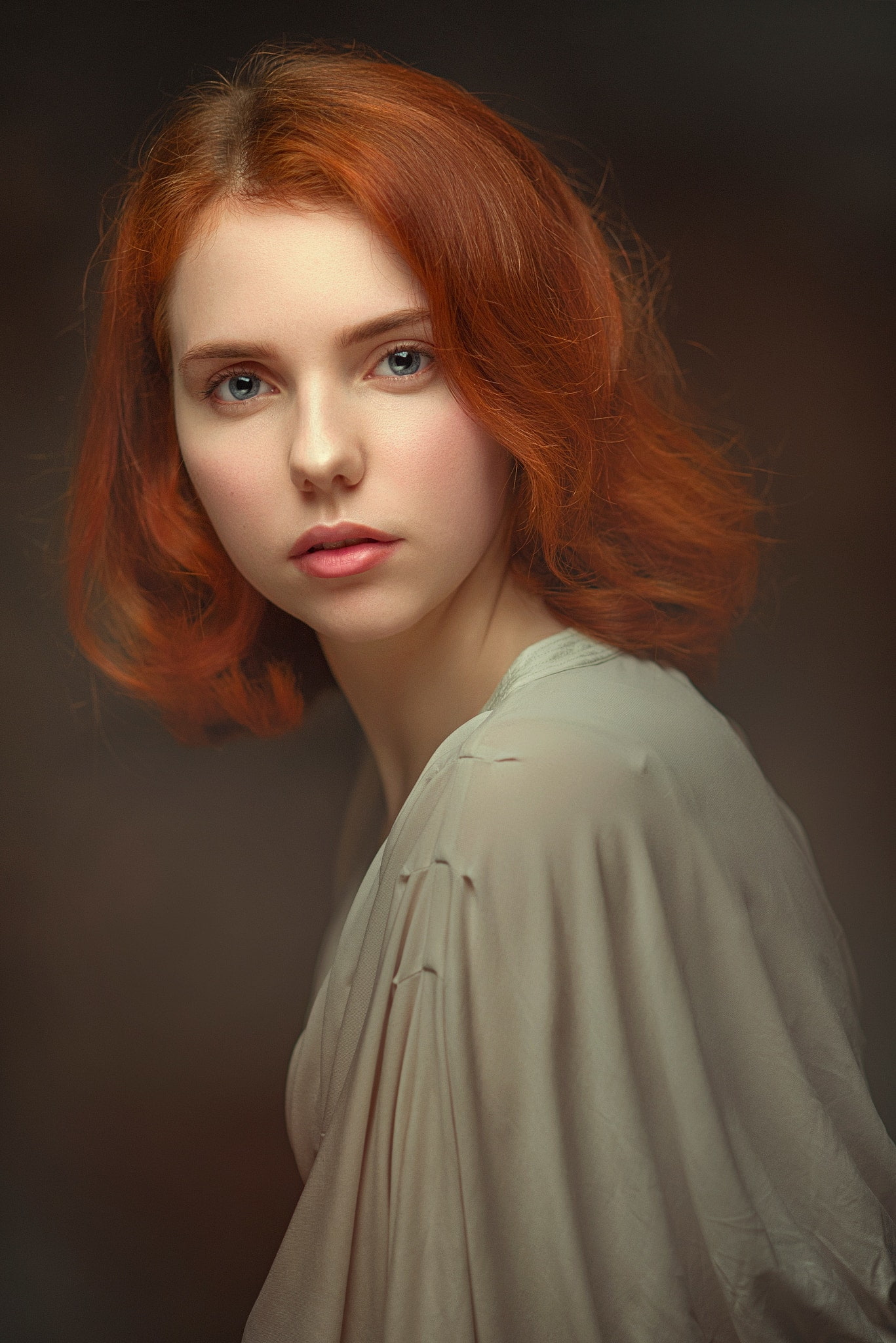 women, 1080P, redhead, portrait, simple background, Pavel Cherepko, Phone HD Wallpaper