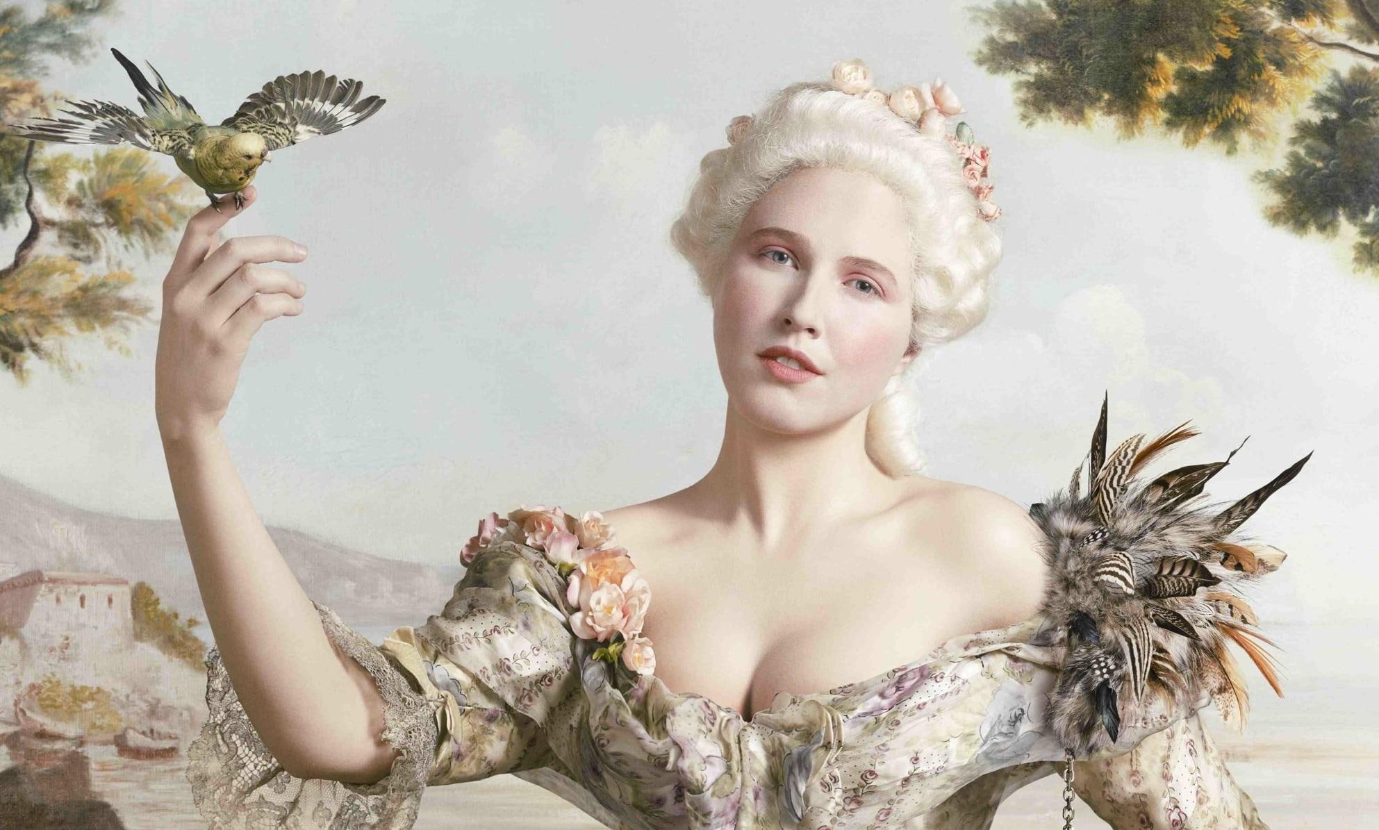 1080P, dress, antoinette, feathers, silk, costume, bird, model, beautiful, digital, photography, gown, satin, louboutin, marie, HD Wallpaper