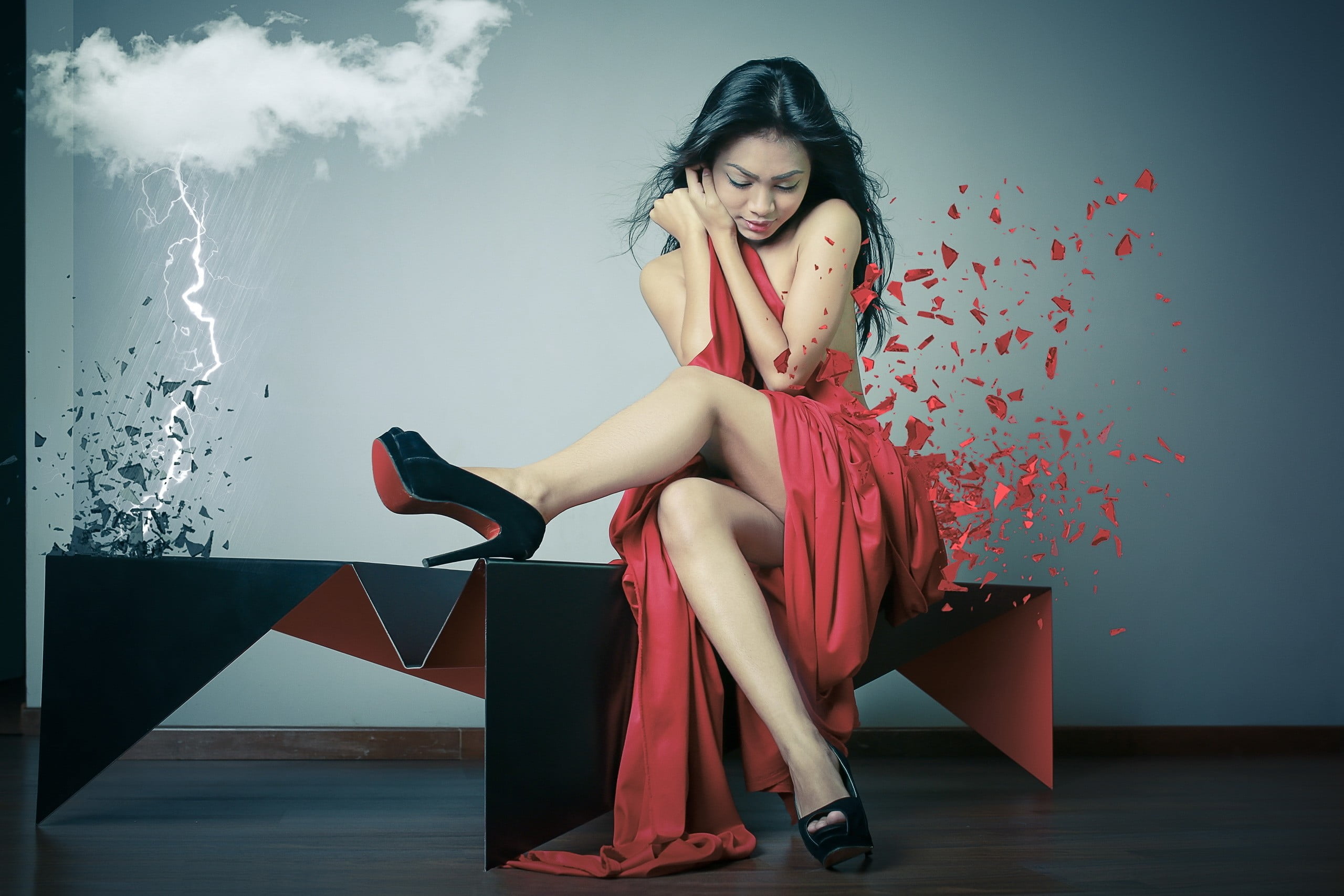 front view, style, females, fashion, adult, human Leg, glamour, legs, modern, red, backgrounds, desire, elegance, clothing, cool, Louboutin, beautiful woman, HD Wallpaper