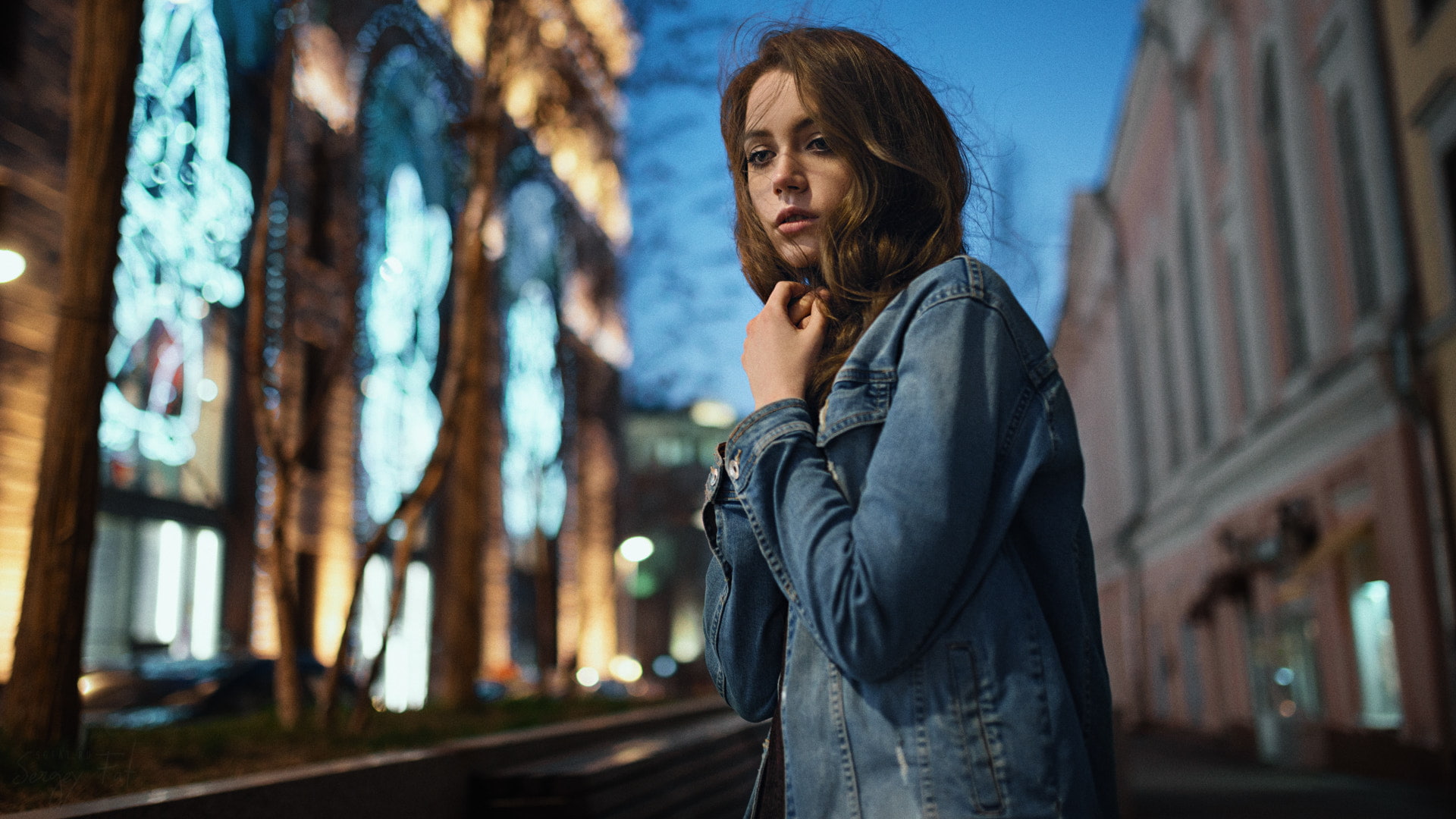 leisure activity, waiting, outdoors, jeans jacket, lifestyles, clothing, denim, focus on foreground, standing, waist up, Ksenia Kokoreva, adult, one person, HD Wallpaper