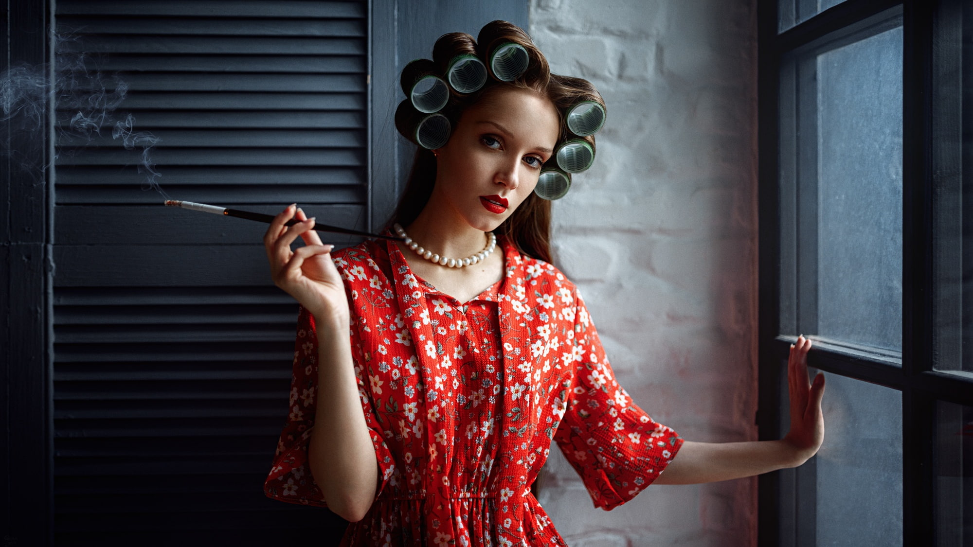 Georgy Chernyadyev, floral pattern, portrait, beautiful woman, adult, fashion, waist up, women, beauty, young adult, pattern, clothing, front view, young women, HD Wallpaper