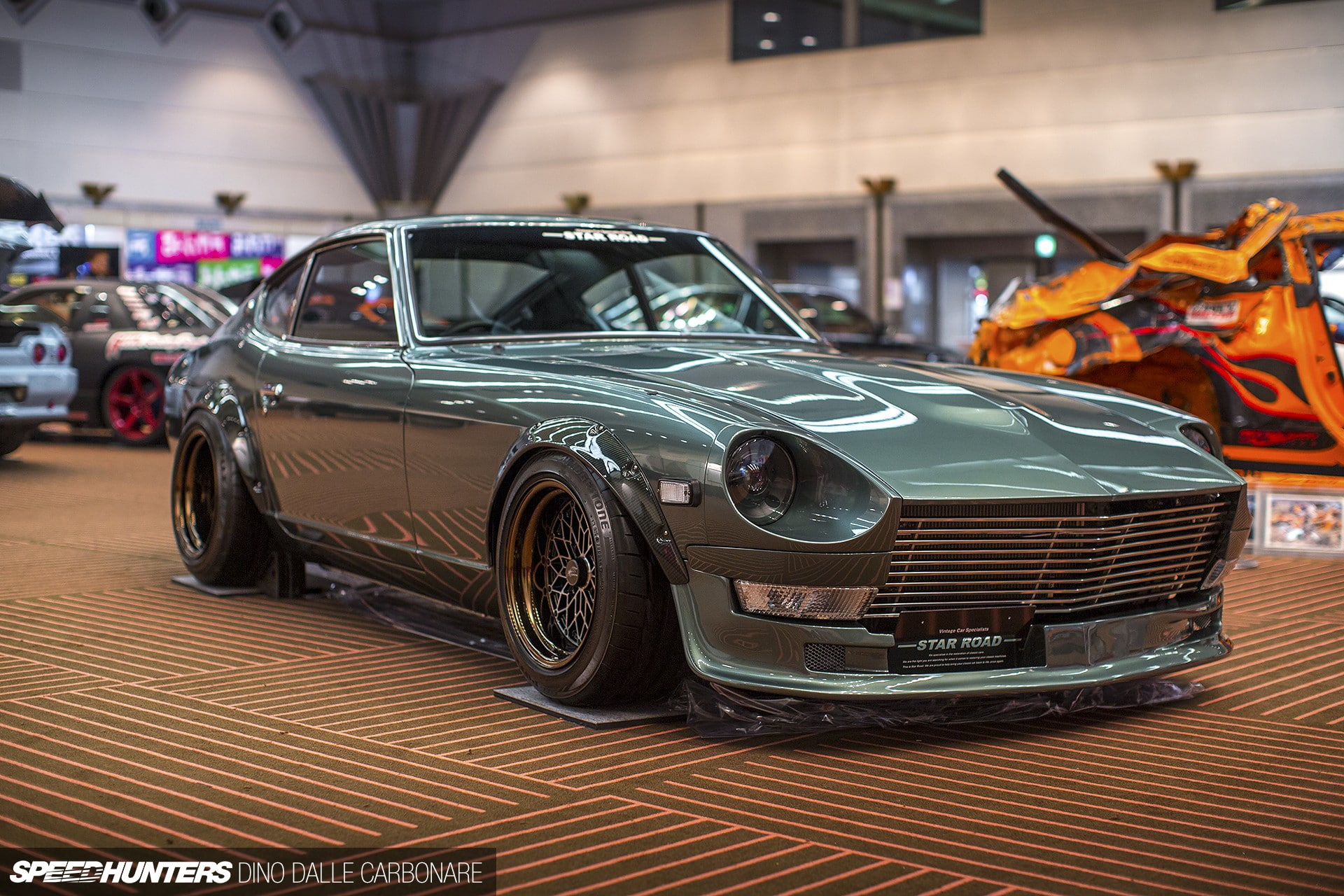 auto racing, car show, built structure, Nissan Fairlady, car, sport, 1080P, focus on foreground, day, retro styled, toy, land vehicle, outdoors, headlight, HD Wallpaper