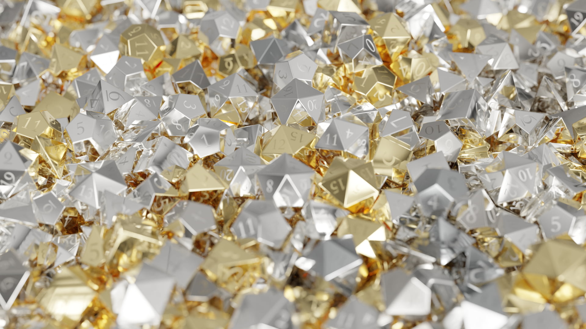 dice, gold, d20, metal, 1080P, silver, Dungeons and Dragons, HD Wallpaper