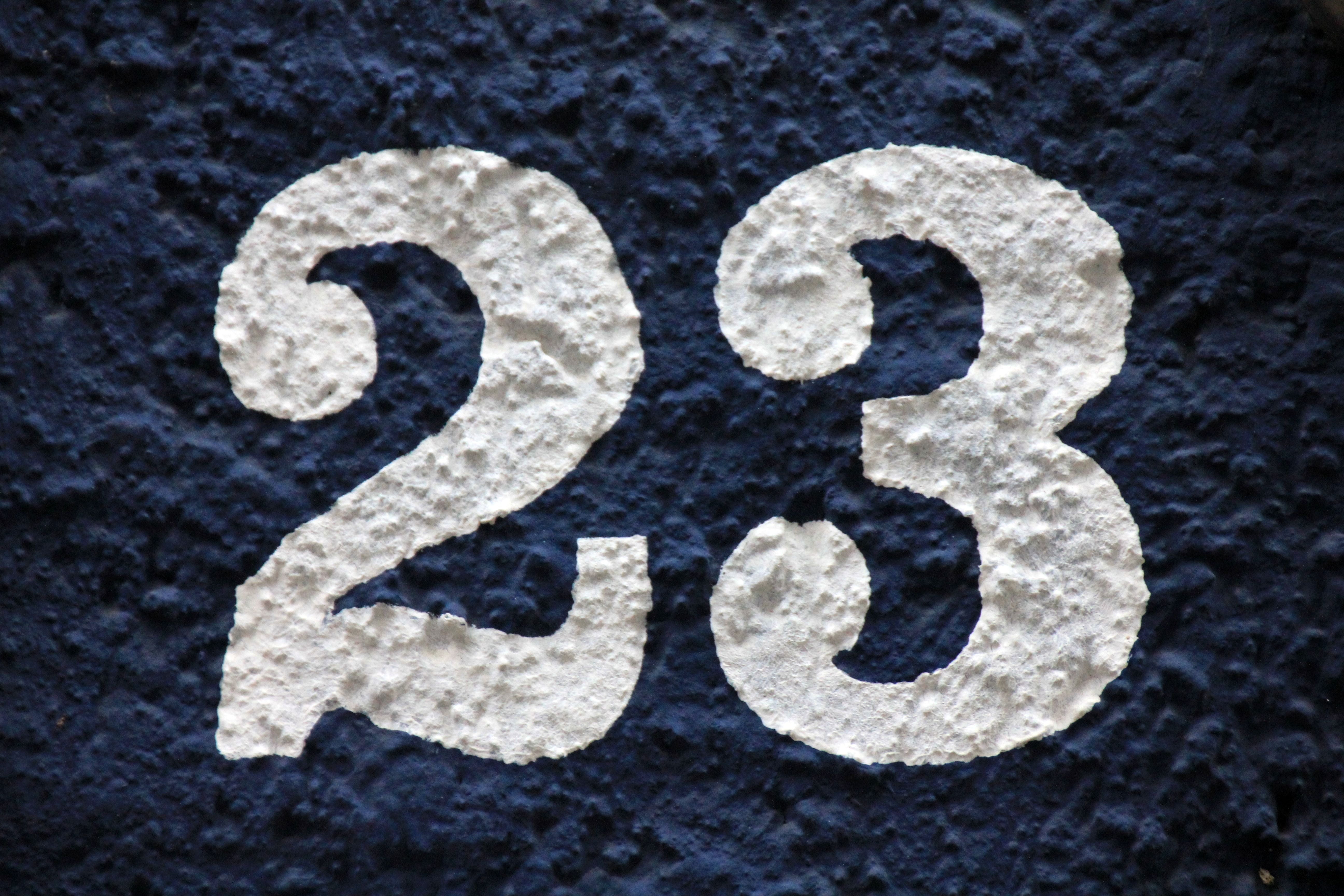 city, road, close-up, asphalt, transportation, blue, twenty three, outdoors, white color, sign, blue white, day, white, no people, surface, number, house number, HD Wallpaper