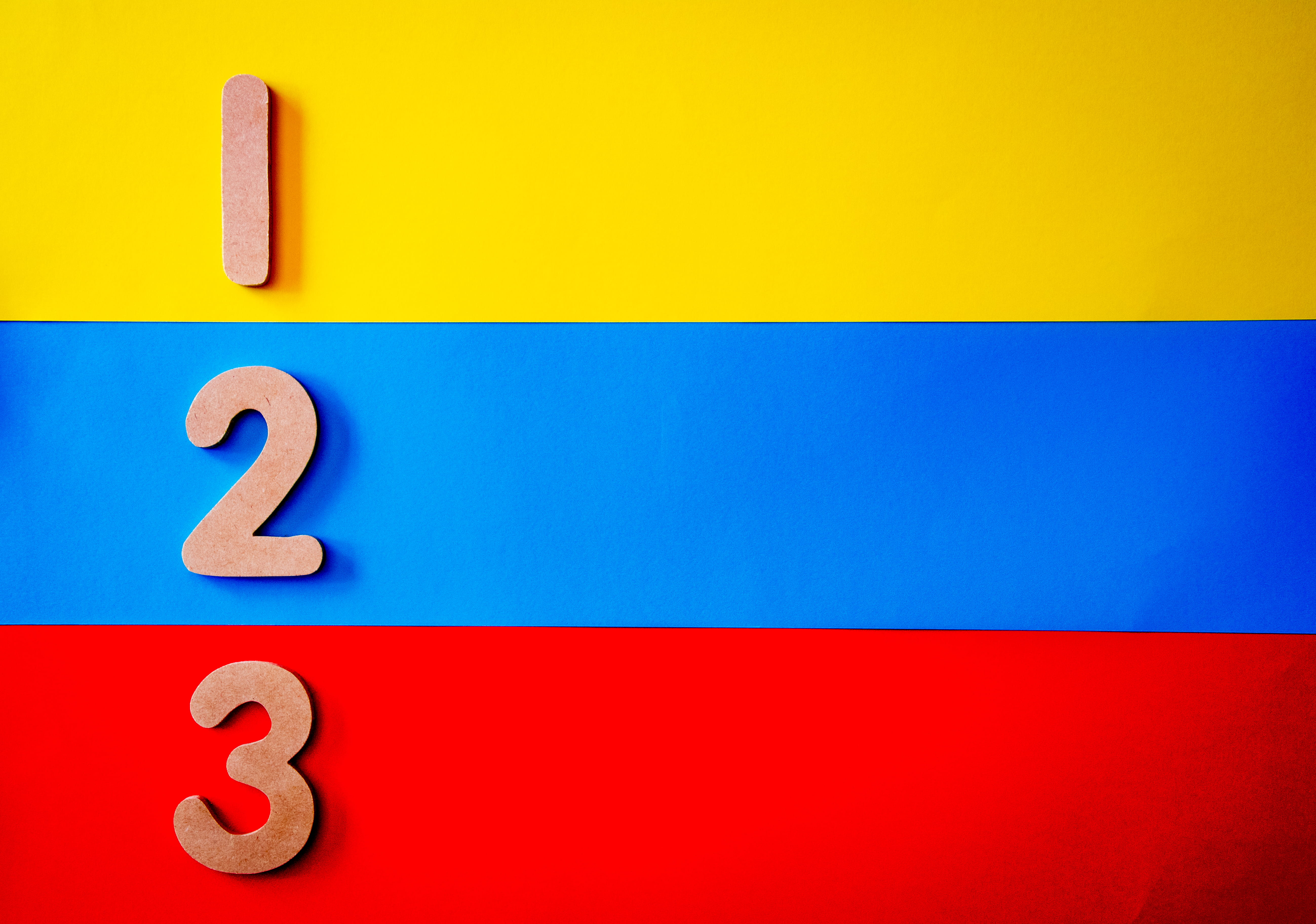 group of objects, education, multi colored, close-up, 5K, three, primary colors, numbers, red, surface, wall - building feature, yellow, no people, learning, HD Wallpaper