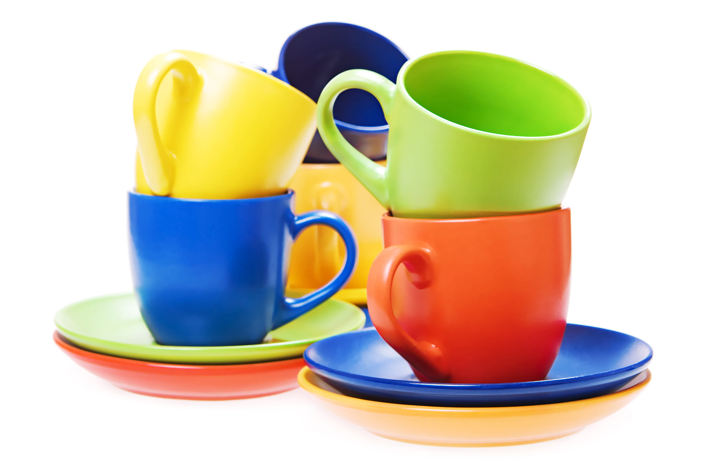 mug, stack, cup, coffee, white, green, tea, variation, white background, multi colored, beverage, many, vibrant color, plastic, group of objects, no people, HD Wallpaper