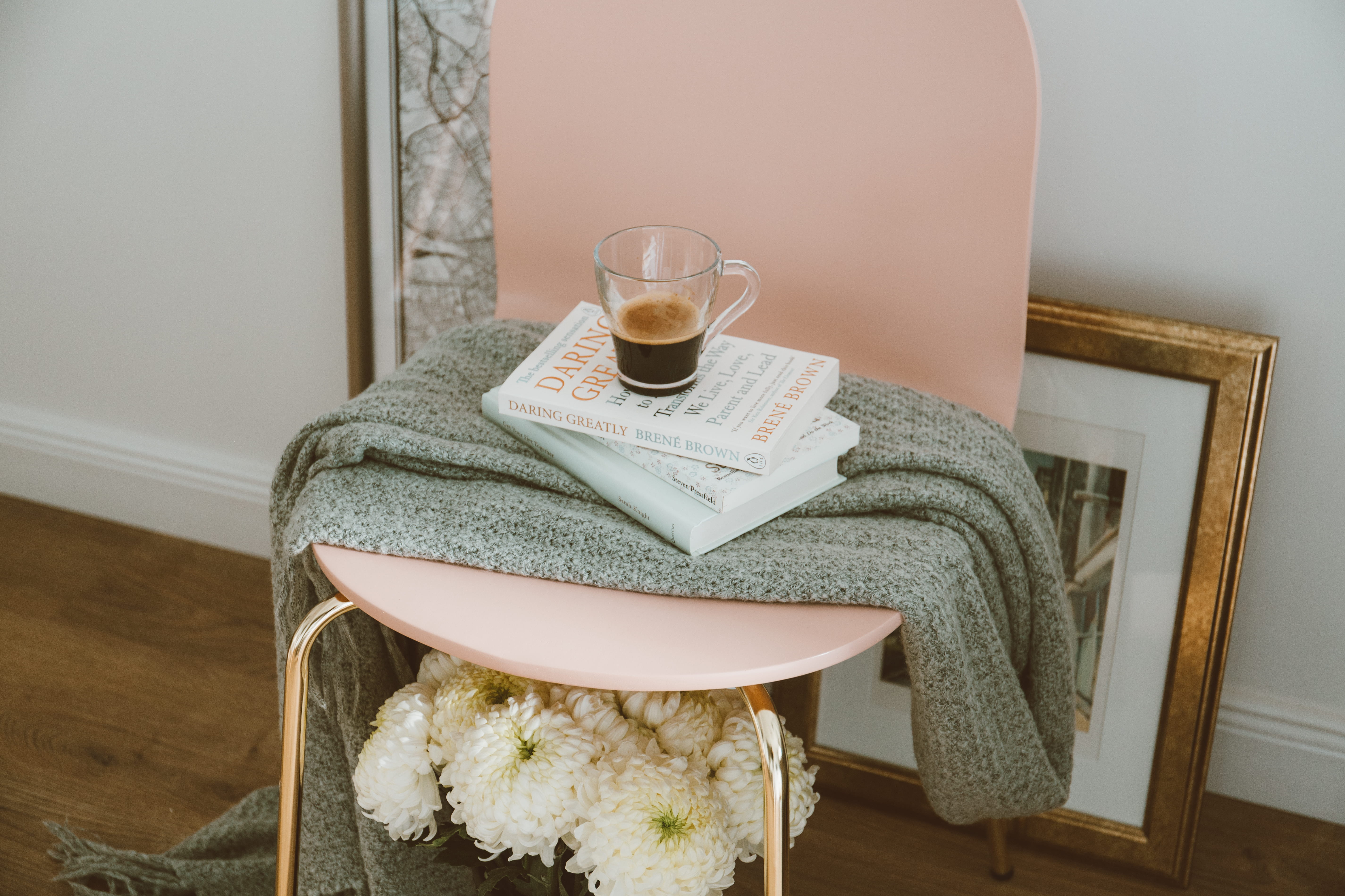 hot drink, tea, home interior, indoors, furniture, girly, domestic room, decor, painting, adult, book, scarf, publication, food and drink, chair, cup, drink, HD Wallpaper