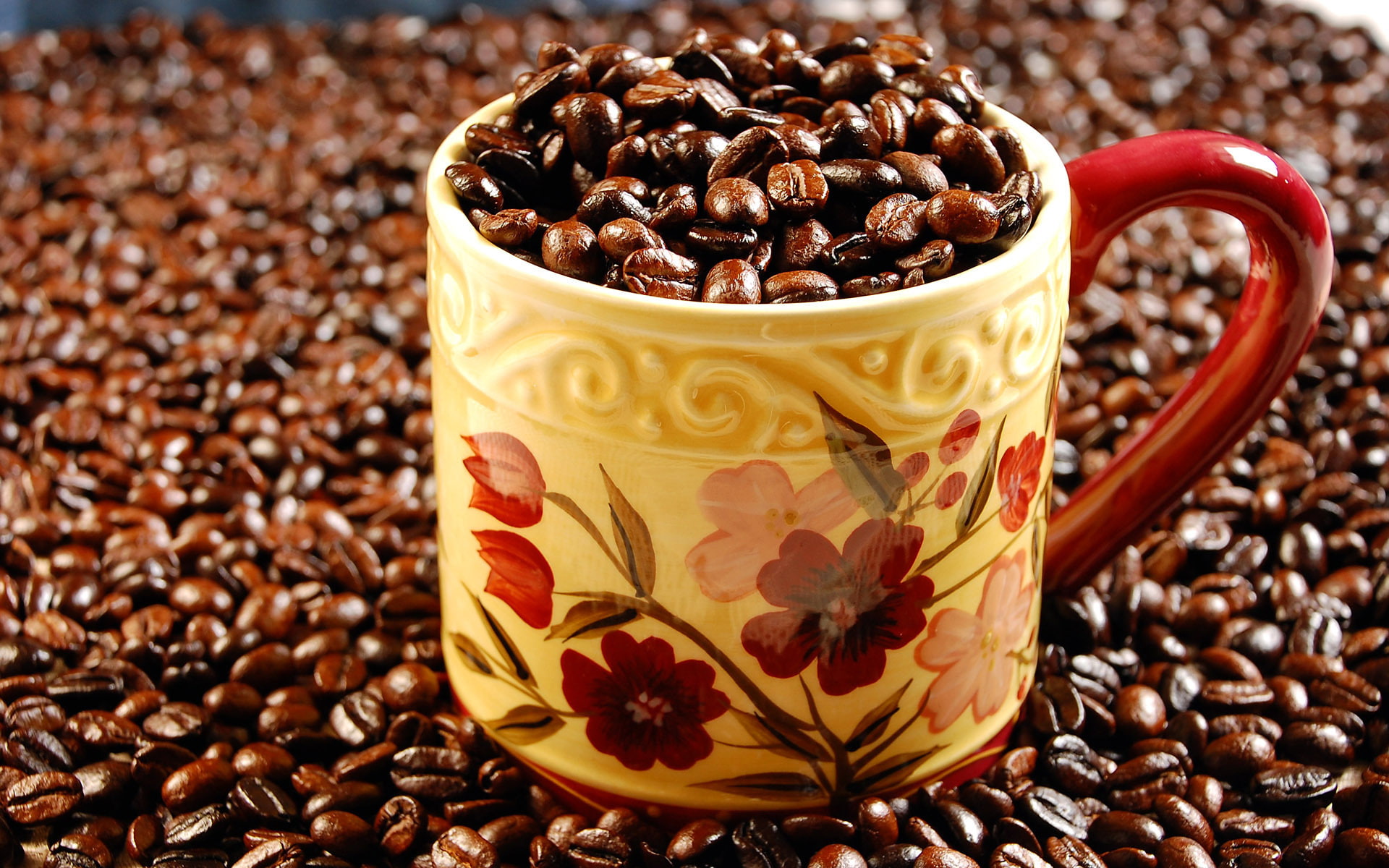 beans, Food, 1080P, Nature, coffe, yellow, bean, coffee, cup, HD Wallpaper