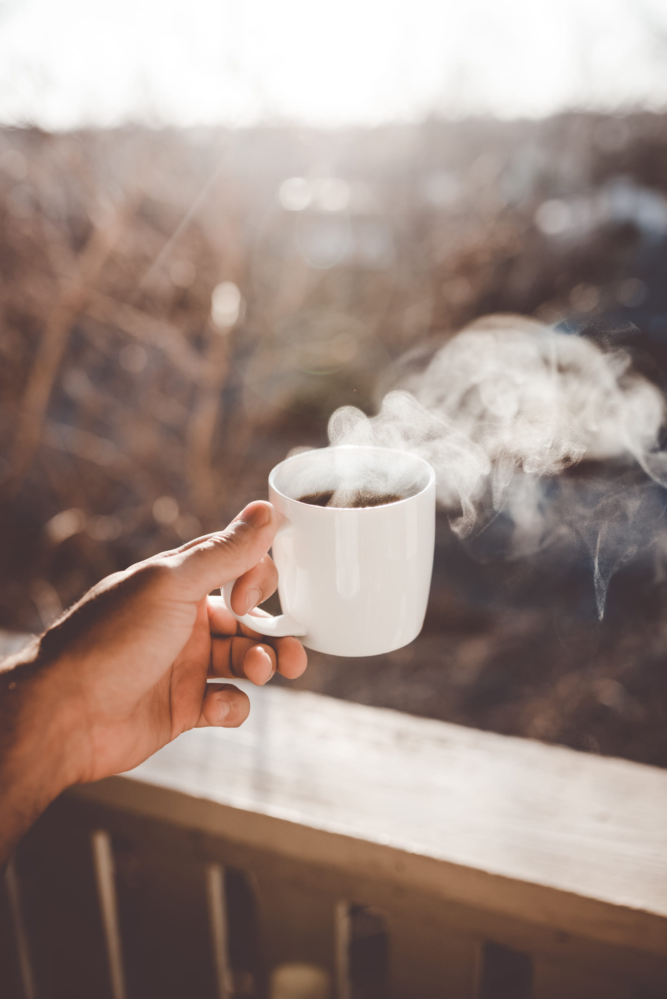 ceramic, leisure activity, real people, morning, focus on foreground, steam, outdoors, human hand, one person, mug, drink, hot drink, coffee - drink, food and drink, Phone HD Wallpaper