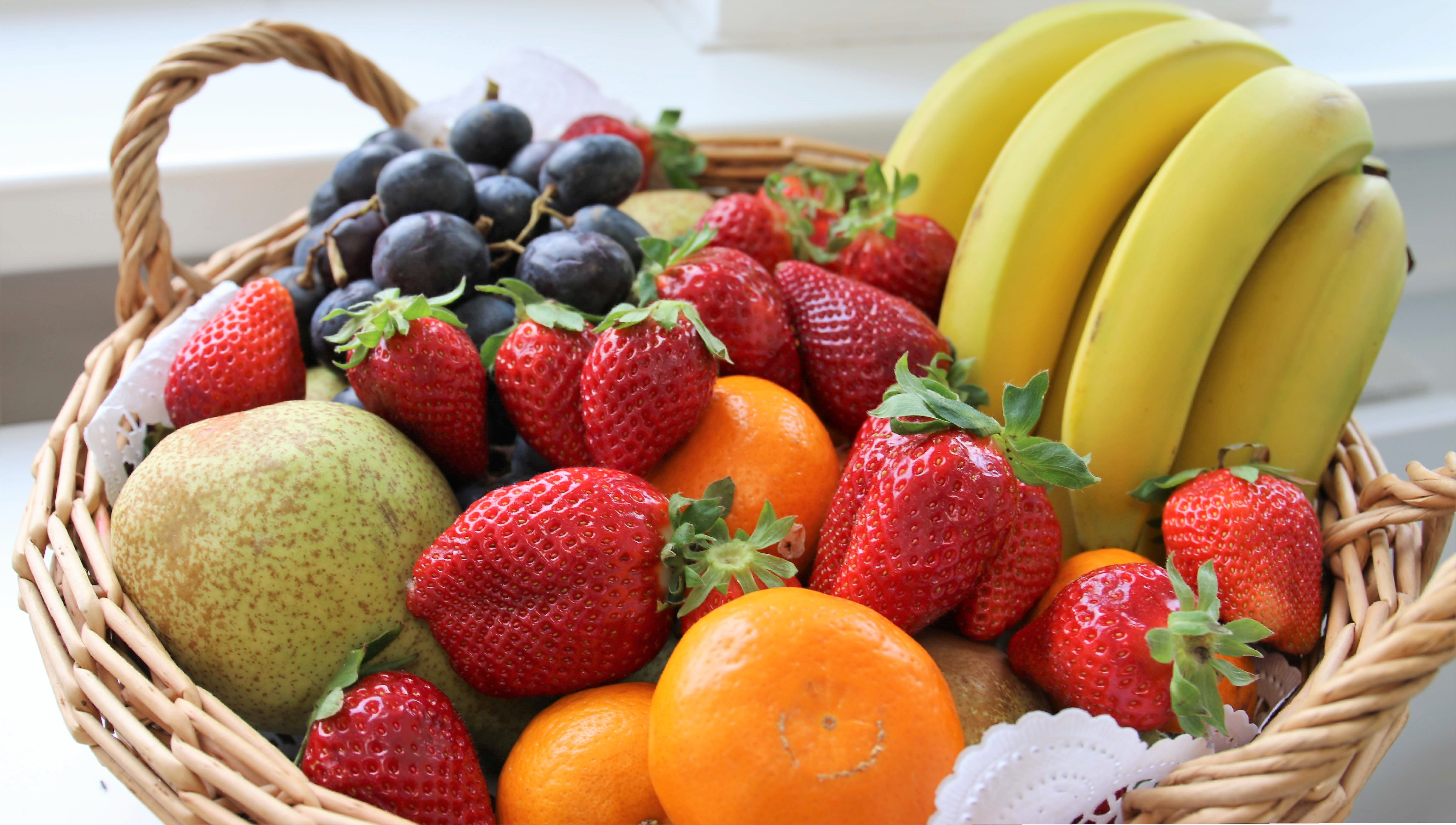 food, large group of objects, indoors, eat, fruit basket, healthy, apple, summer, nutrition, strawberry, bananas, food and drink, pear, 5K, red, oranges, HD Wallpaper