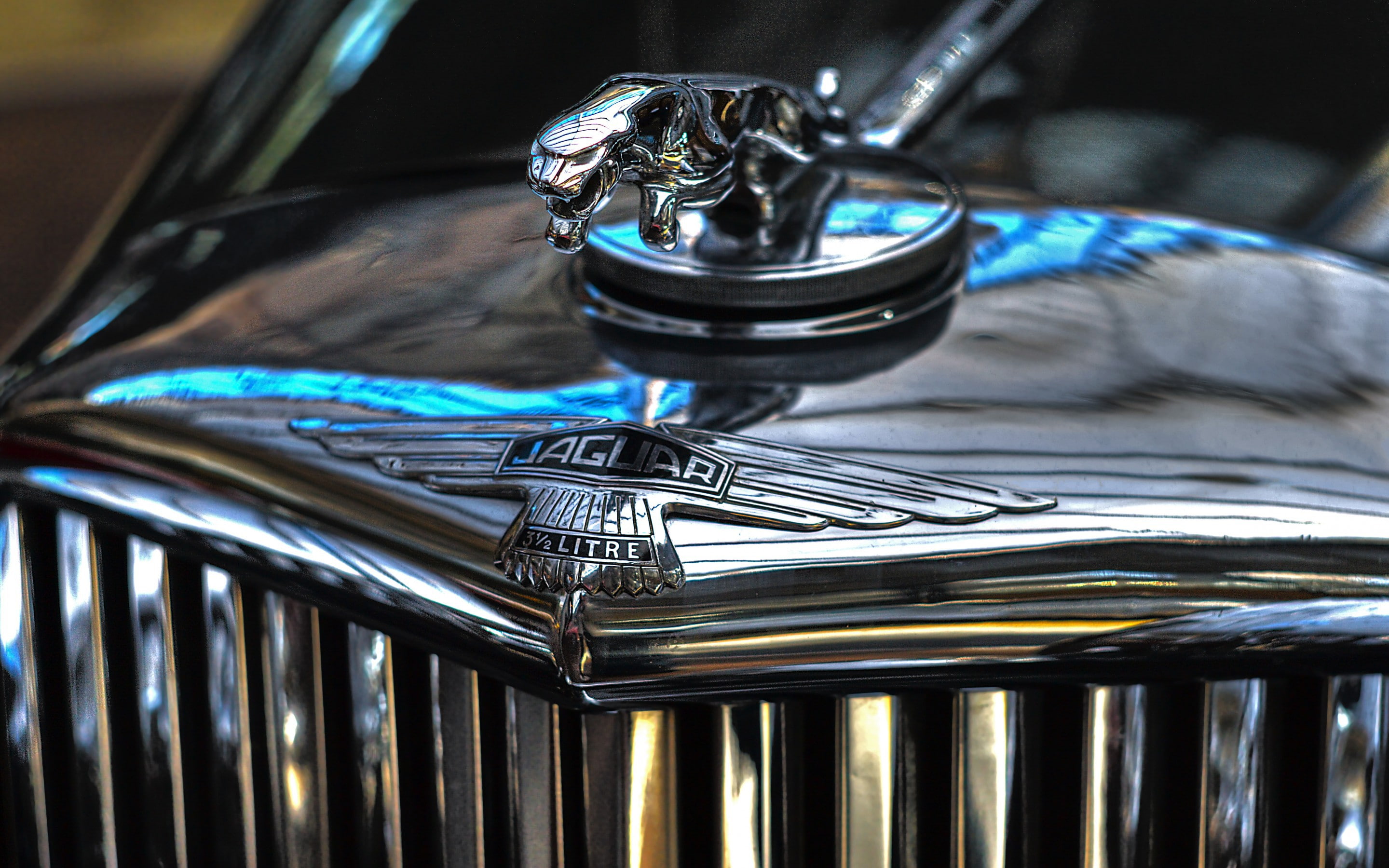 Jaguar, 2K, label, chromium, logo, HD Wallpaper