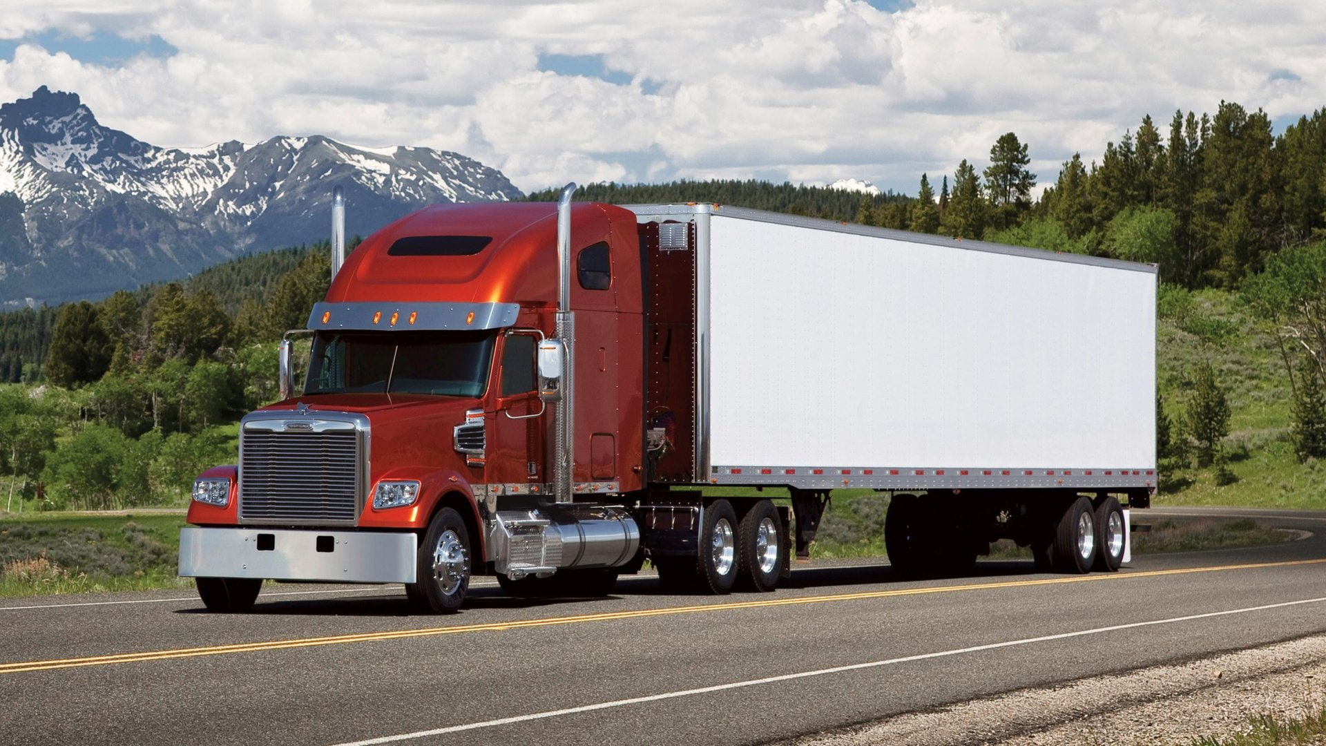 large, commercial land vehicle, reliability, transportation, mountain, semi-truck, cloud - sky, land vehicle, mode of transportation, no people, vehicle trailer, HD Wallpaper